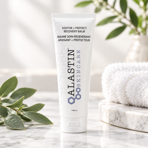 Alastin Soothe + Protect Recovery Balm in a jar, designed for post-procedure skin care by wedoskin, with soothing and protective properties.