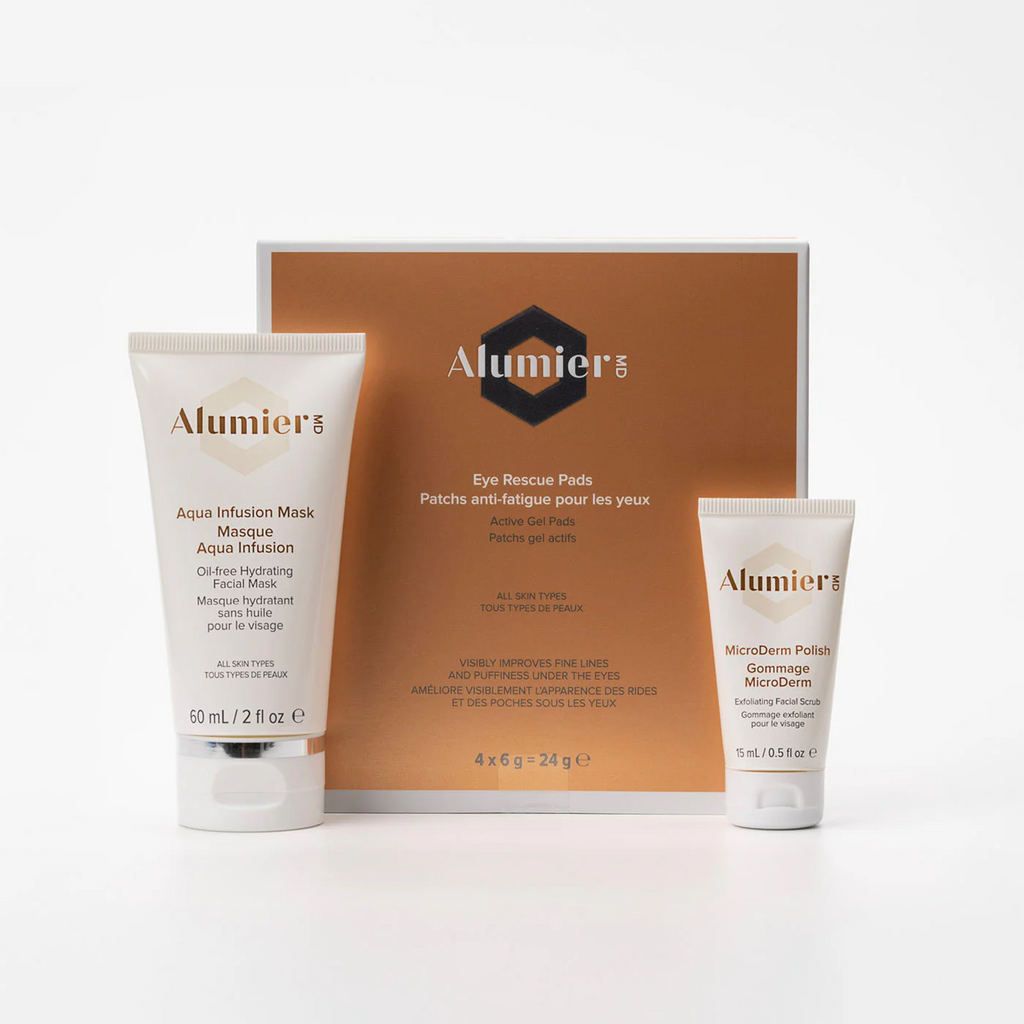 Wedoskin Alumier HydraGlow Energizing Gift Set featuring skincare products in a sleek limited-edition packaging.