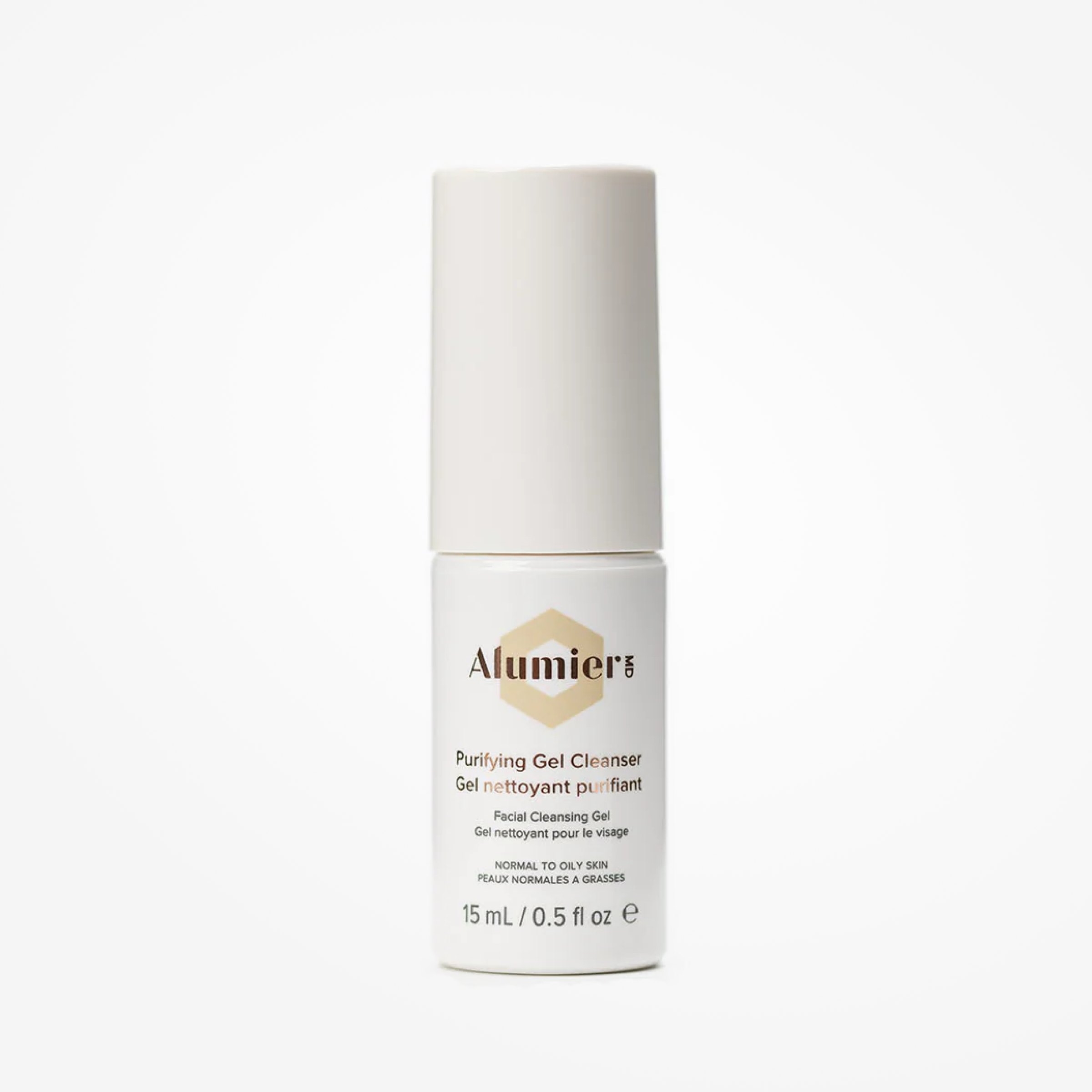 Travel size Alumier Purifying Gel Cleanser by wedoskin in a 15mL deluxe mini bottle, ideal for deep cleansing and skin purification.