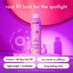 Amika Rising Star Finishing Spray by wedoskin, a volumizing styling spray with a sleek black and gold aerosol can.