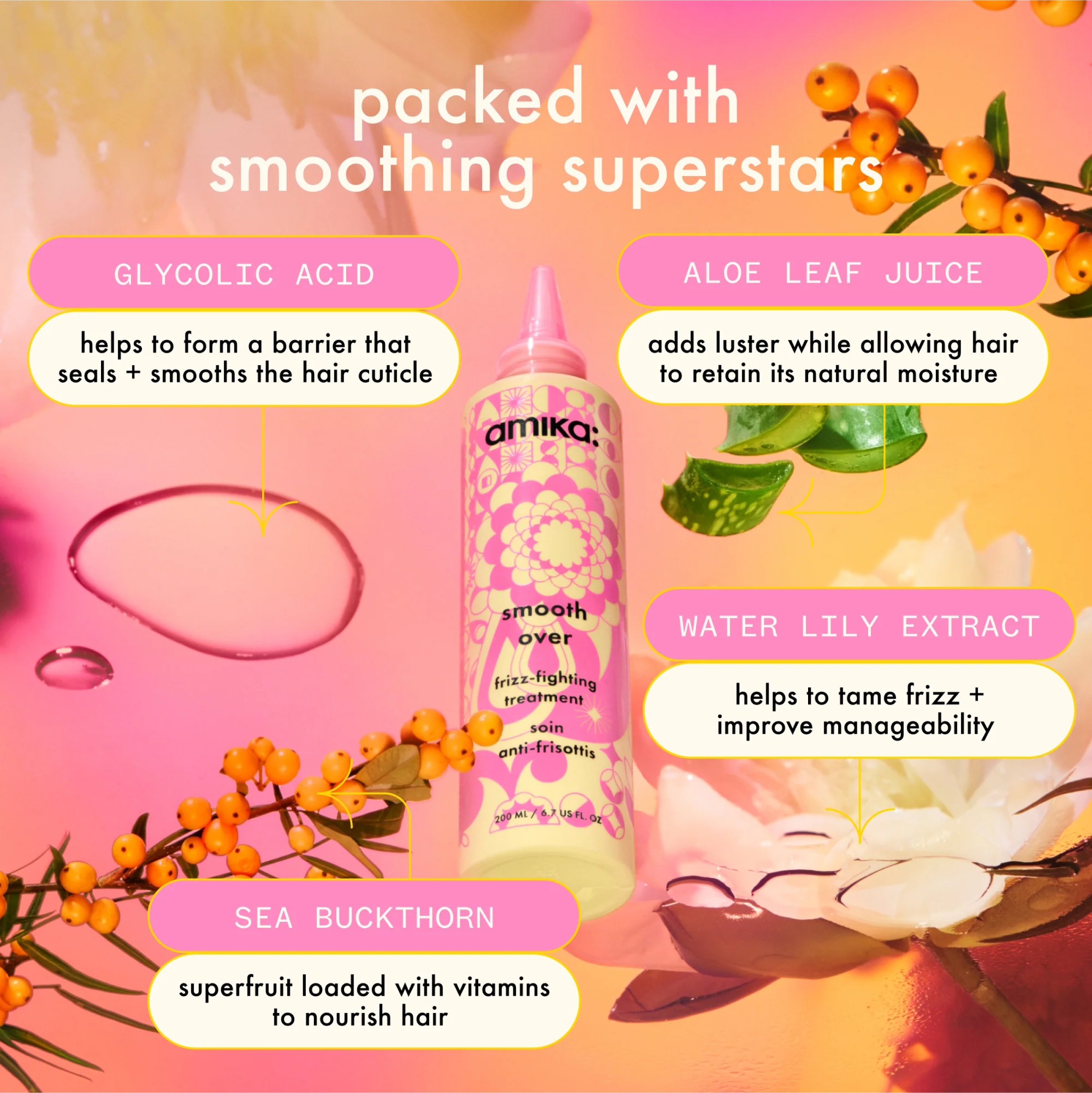 Amika Smooth Over frizz-fighting hair mask in a jar, creamy styling treatment for smooth, frizz-free hair.