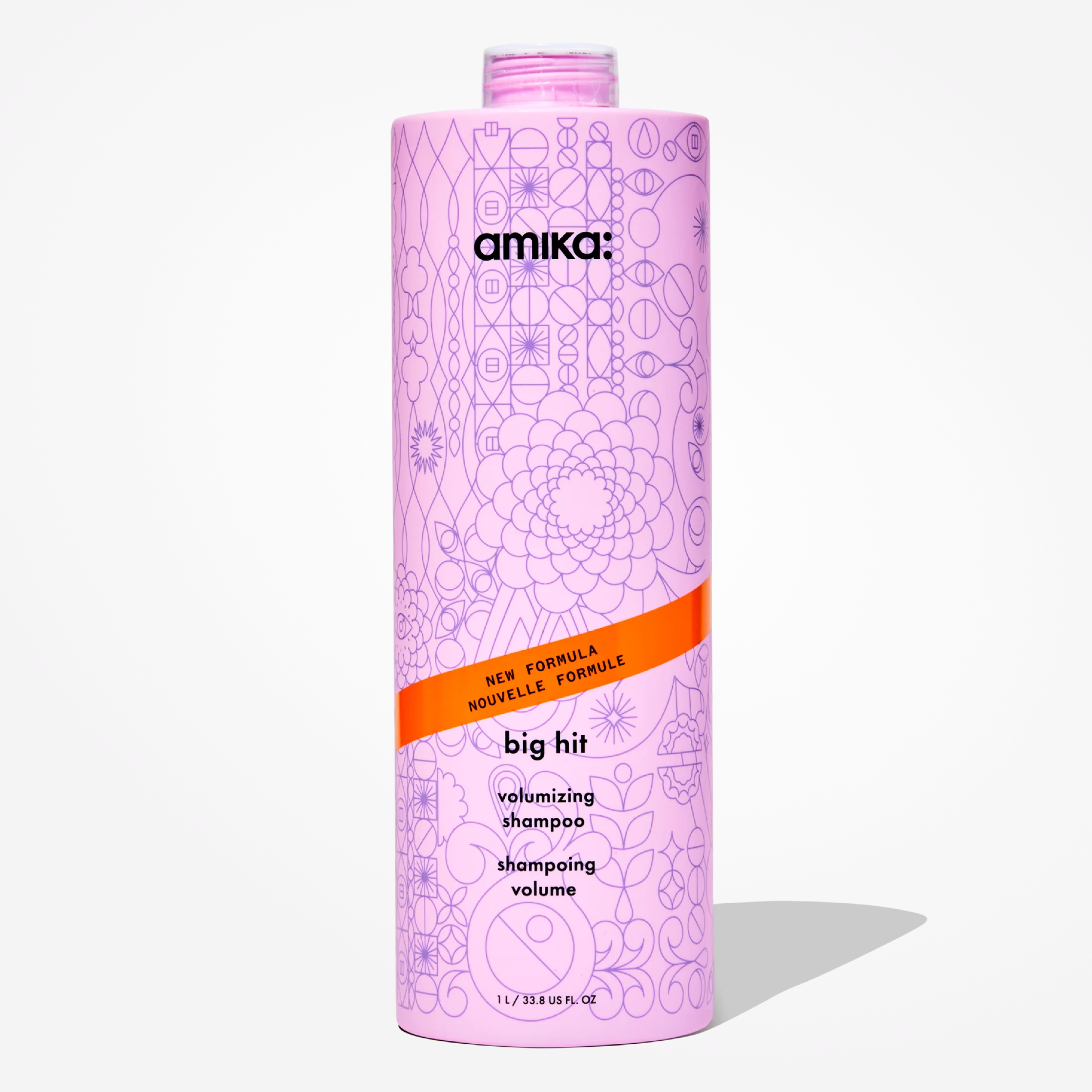 Amika Big Hit volumizing shampoo bottle in 1000 ml with sleek packaging, designed to add volume and fullness to hair.