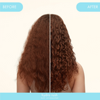 Amika Hydro Rush intense moisture conditioner from wedoskin, showing before and after hair hydration results.