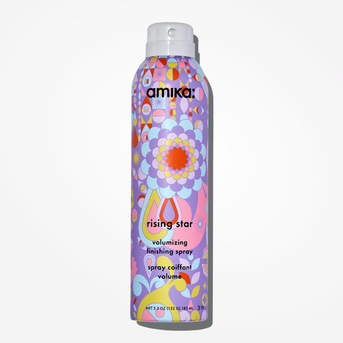 Amika Rising Star Finishing Spray in 5.3oz bottle, a volumizing styling product for shiny, boosted hair finish.