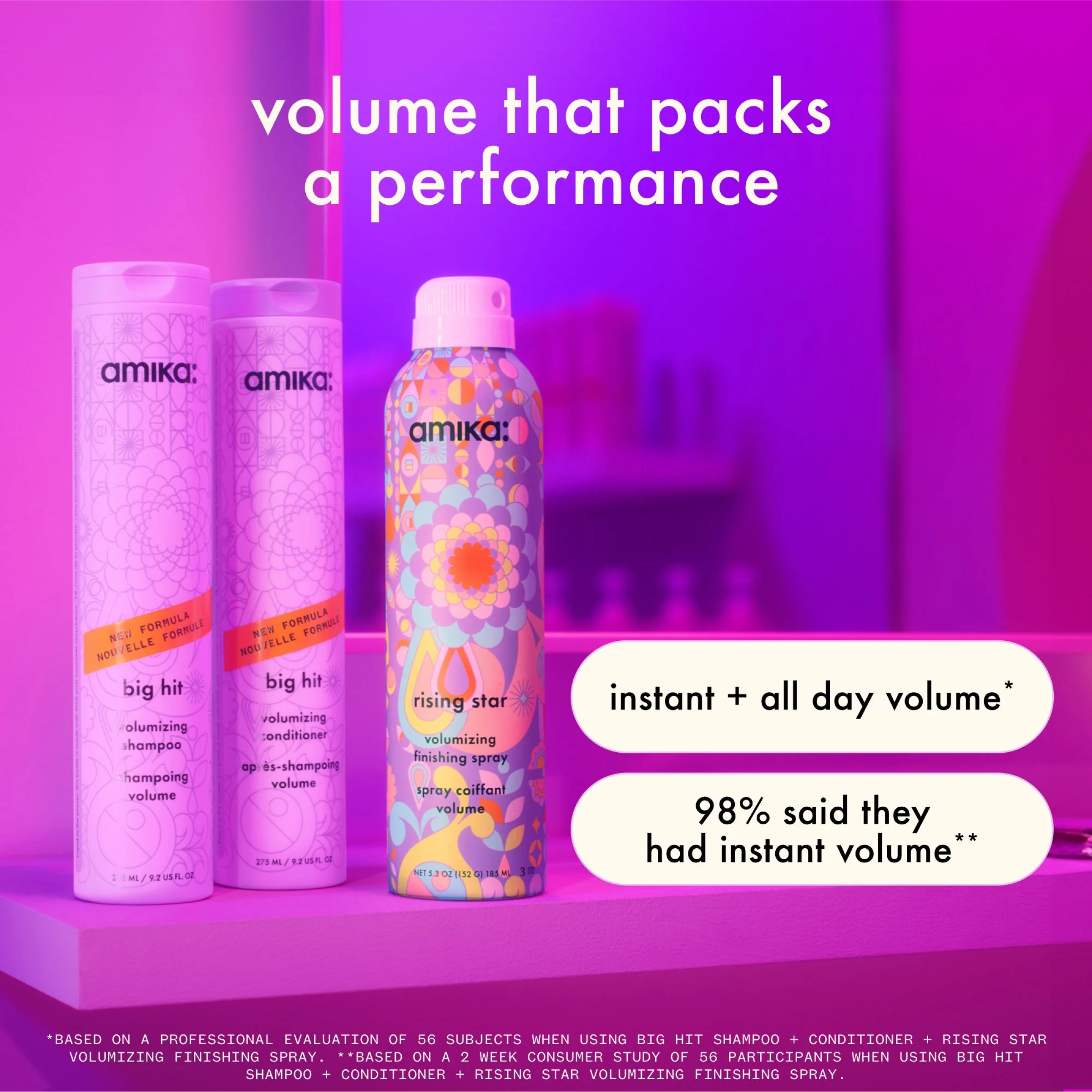 Amika Rising Star Finishing Spray by wedoskin, a volumizing styling product in a spray bottle with a sleek design.