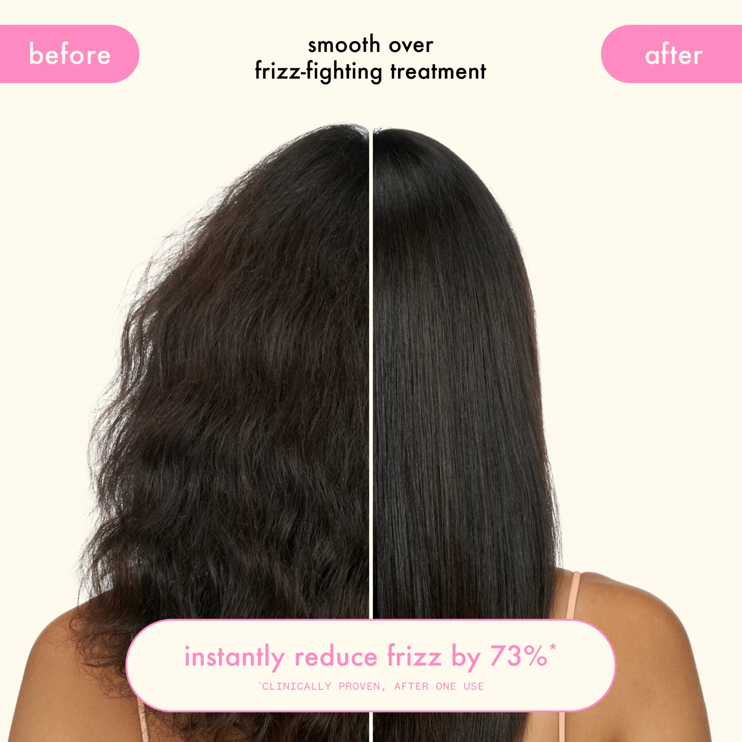 Amika Smooth Over frizz-fighting treatment hair mask in a jar, showcasing its creamy texture and sleek packaging.