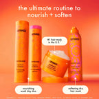 Amika Soulstruck nourishing dry hair mask in a jar, showing the product and step-by-step routine for healthy, hydrated hair.