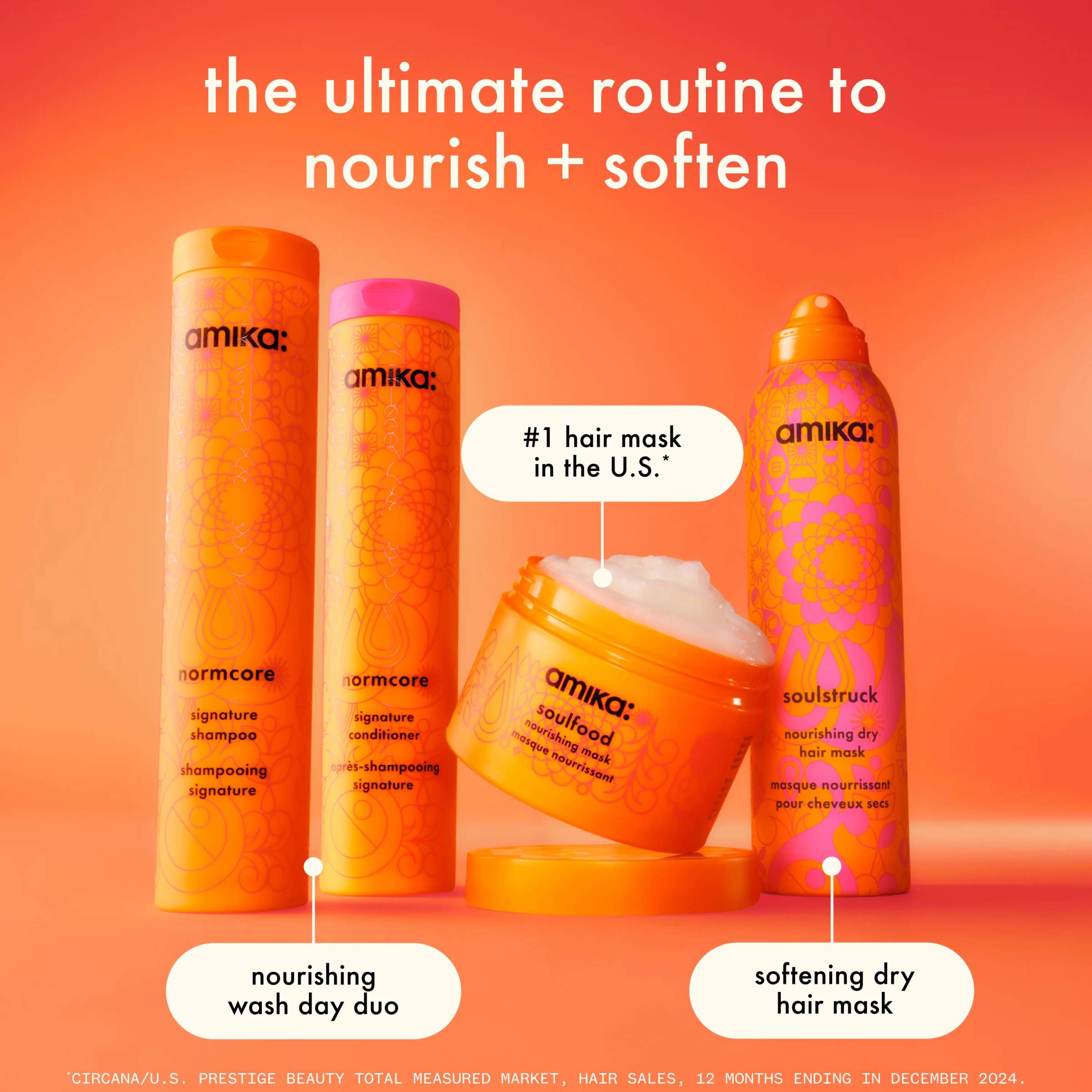 Amika Soulstruck nourishing dry hair mask in a jar, showing the product and step-by-step routine for healthy, hydrated hair.