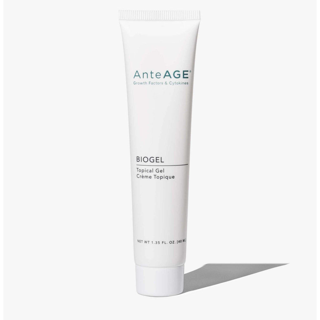 wedoskin AnteAGE MD Biogel topical gel in a clear tube, designed as a nourishing serum or concentrate for skin care.