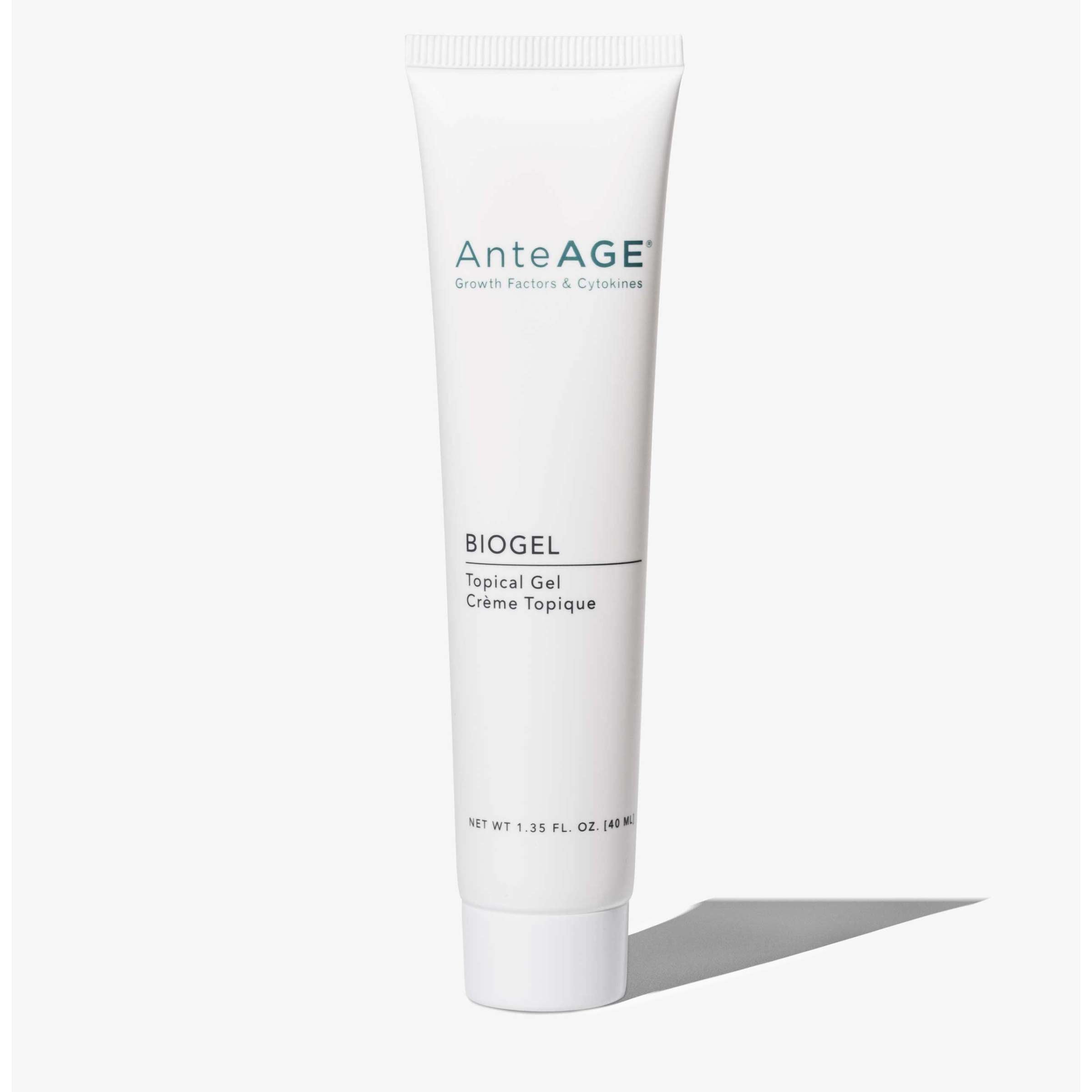 wedoskin AnteAGE MD Biogel topical gel in a clear tube, designed as a nourishing serum or concentrate for skin care.