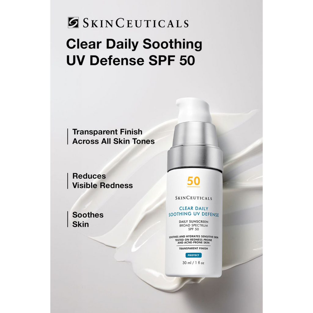 Clear Daily Soothing UV Defense Sunscreen SPF 50 by Wedoskin in a white tube with a blue cap and product label.