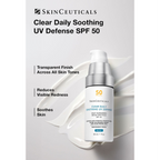 Clear Daily Soothing UV Defense Sunscreen SPF 50 by Wedoskin in a white tube with a blue cap and product label.