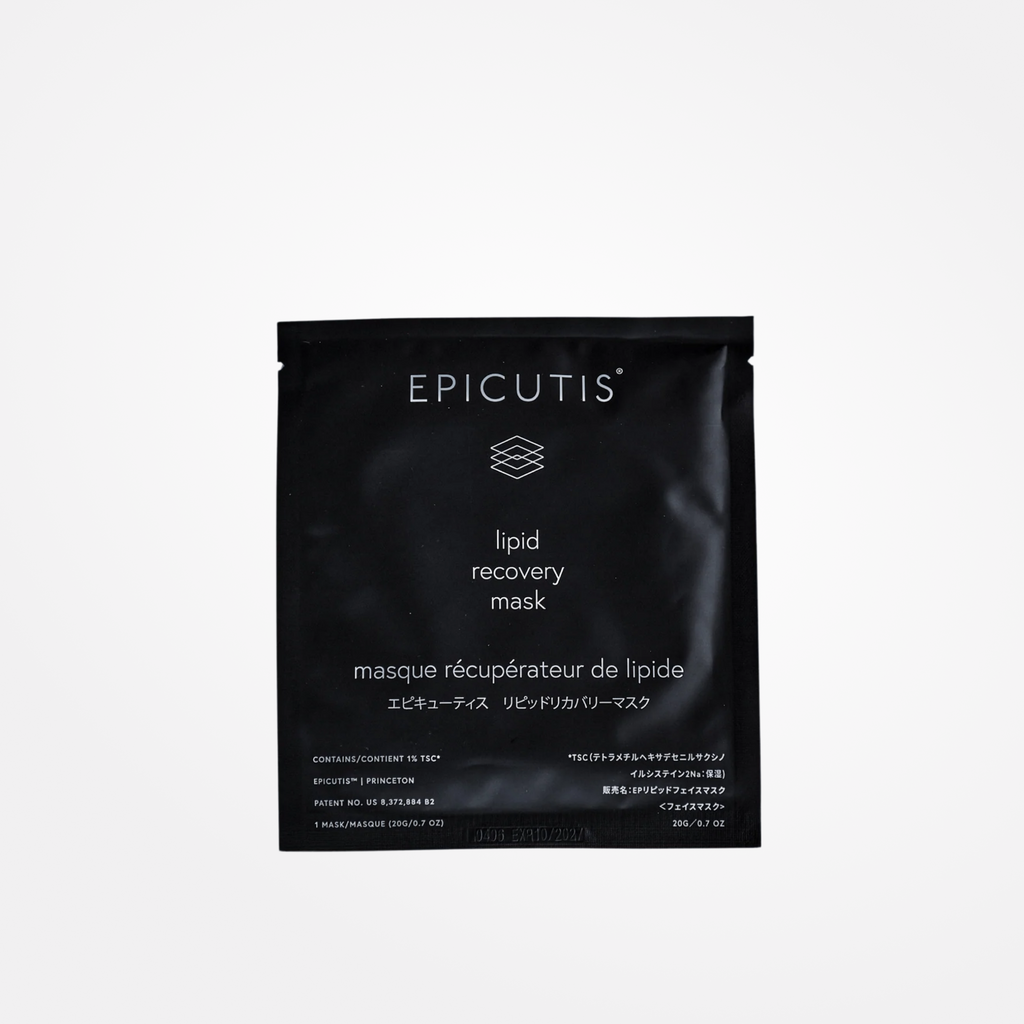 wedoskin Epicutis Lipid Recovery Mask for face, shown on neck and décolleté, hydrating skincare mask for nourished skin.