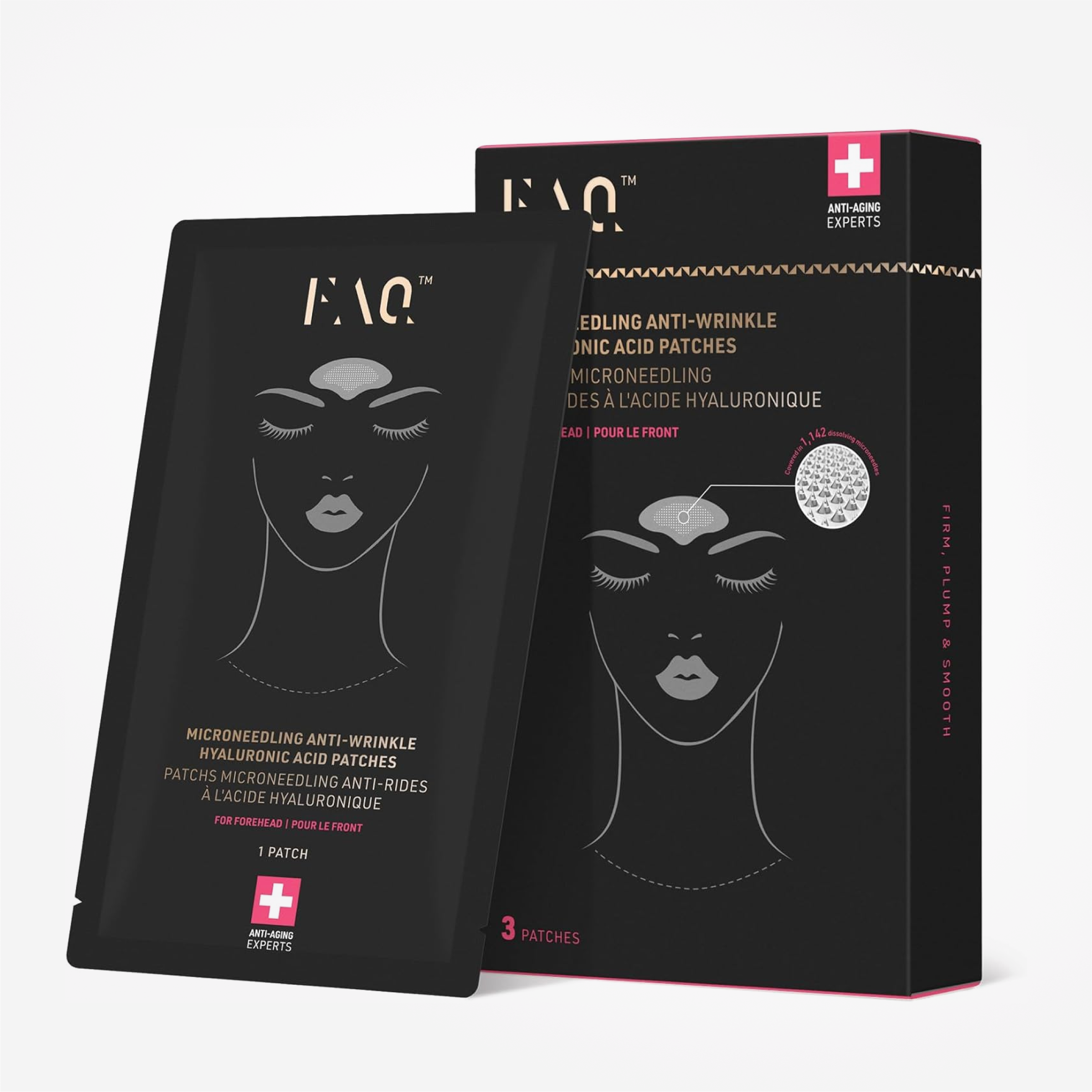 wedoskin FOREO FAQ Microneedling Patches for Forehead, set of 3 facial mask patches with tiny needles for skin rejuvenation.