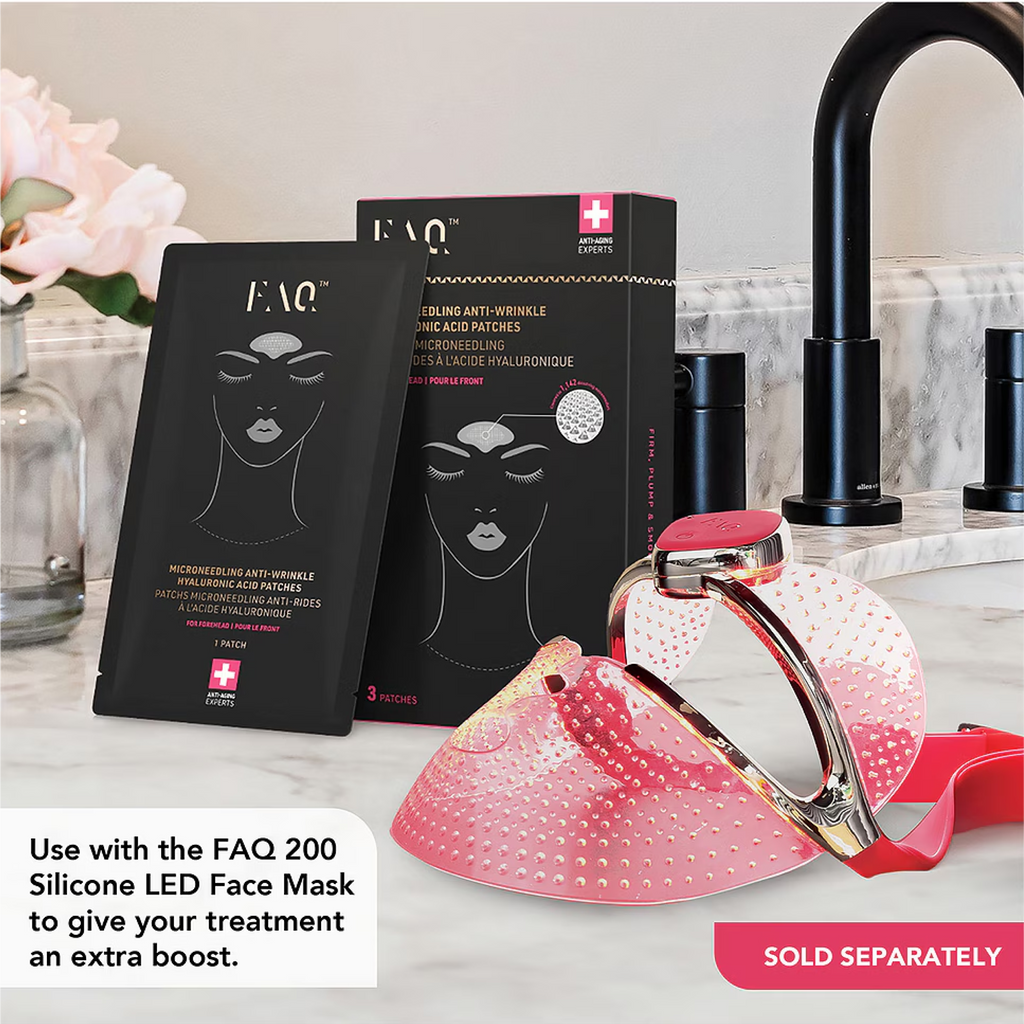 wedoskin FOREO FAQ microneedling patches for forehead, collagen-boosting skin mask with serum application, three-piece set