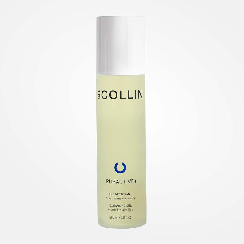 G.M. Collin Puractive+ Cleansing Gel for clear, refreshed skin, in a sleek tube with a foaming cleanser texture.