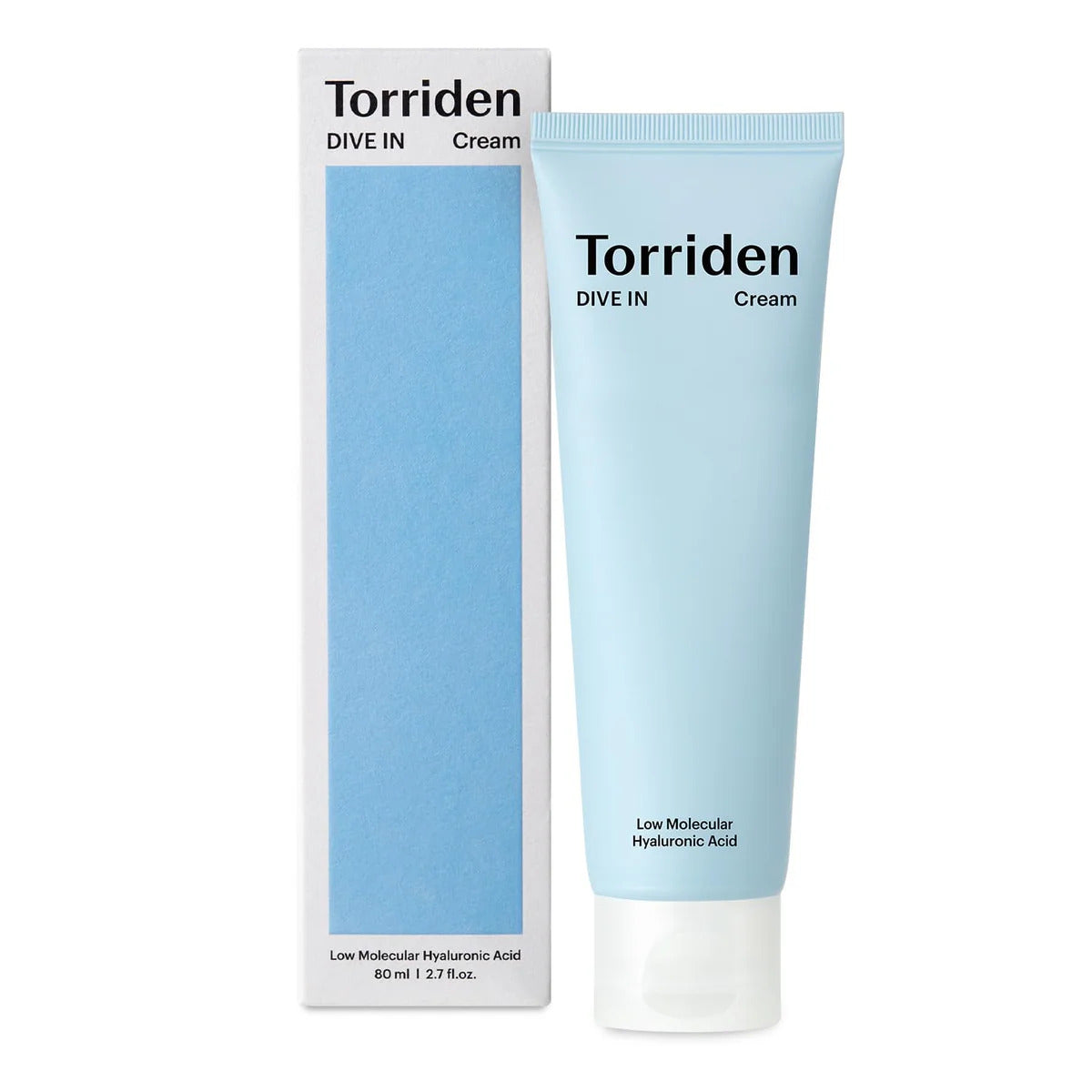 HYAKU Beauty & Living TORRIDEN Dive-In low molecule hyaluronic acid face cream in 80ml jar, showing smooth cream texture and packaging