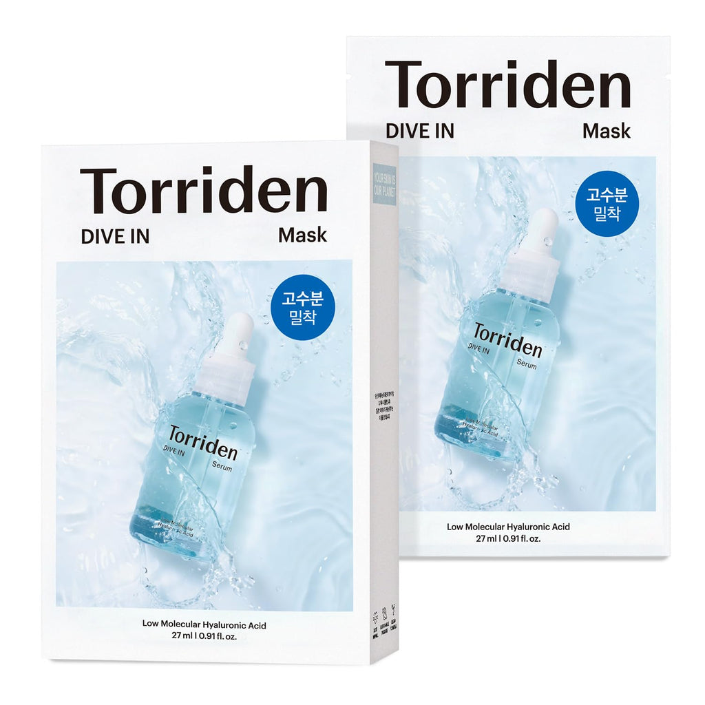 HYAKU Beauty & Living Dive In Low Molecule Hyaluronic Acid Mask pack with 10 sheets, hydrating skincare for deep moisture.