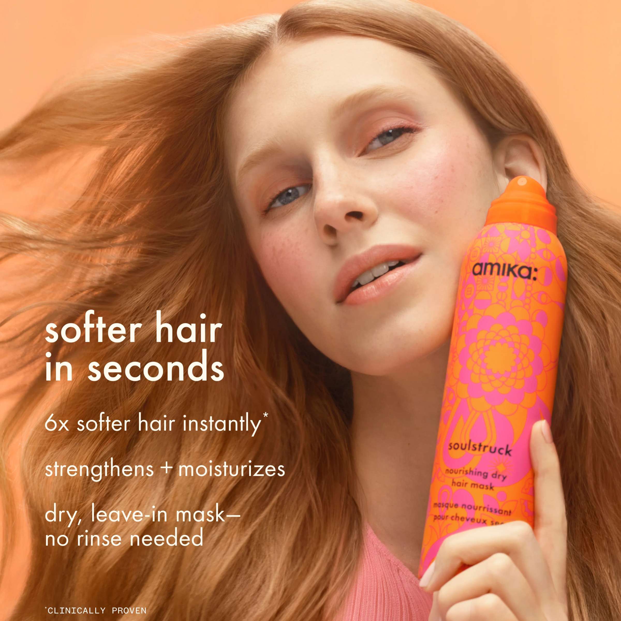 Amika Soulstruck Nourishing Dry Hair Mask in a jar, showcasing a creamy hair treatment designed for dry hair repair.