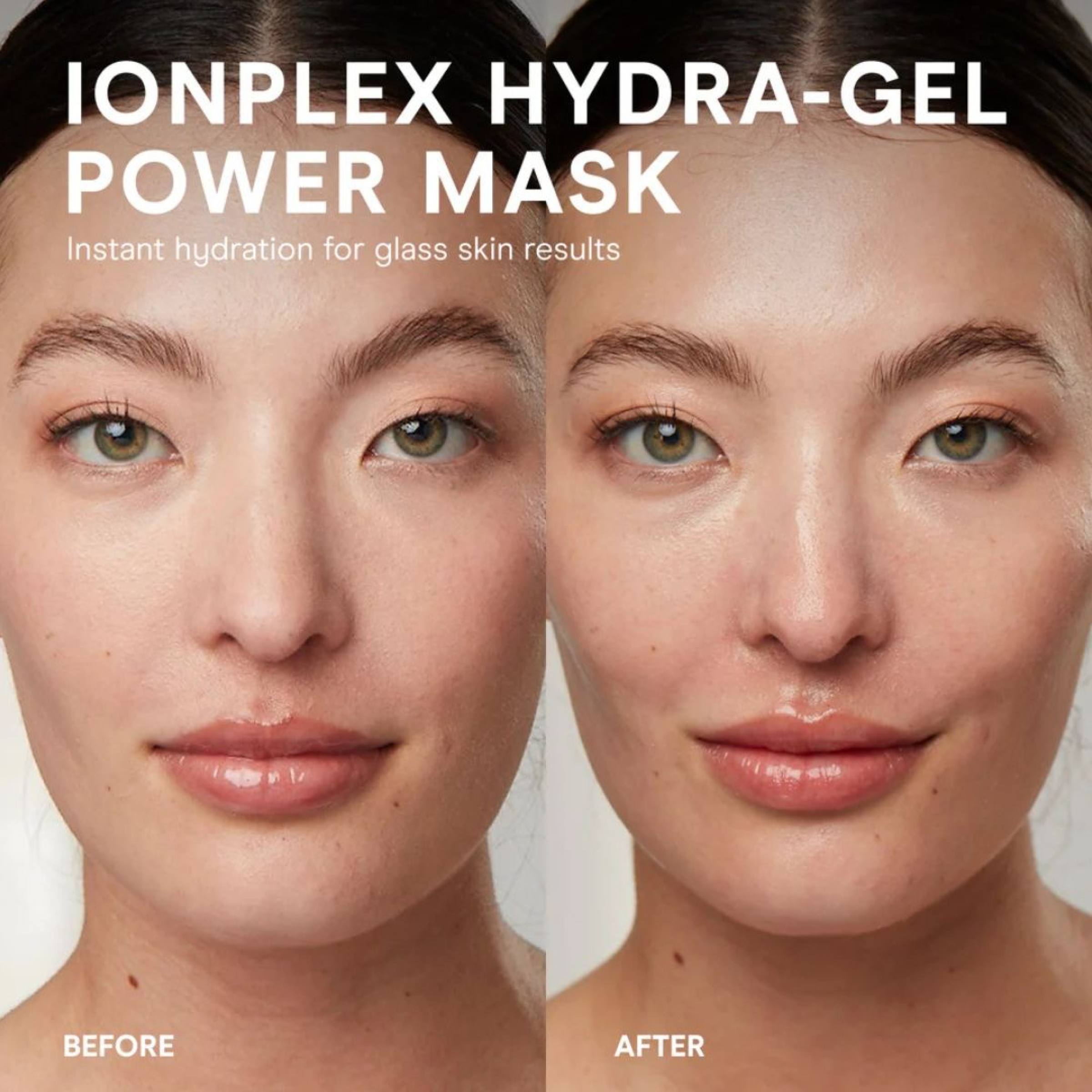 NuFACE IonPlex Hydra-Gel Power Mask from wedoskin, showing before and after skincare results in a five-pack of masks and peels.