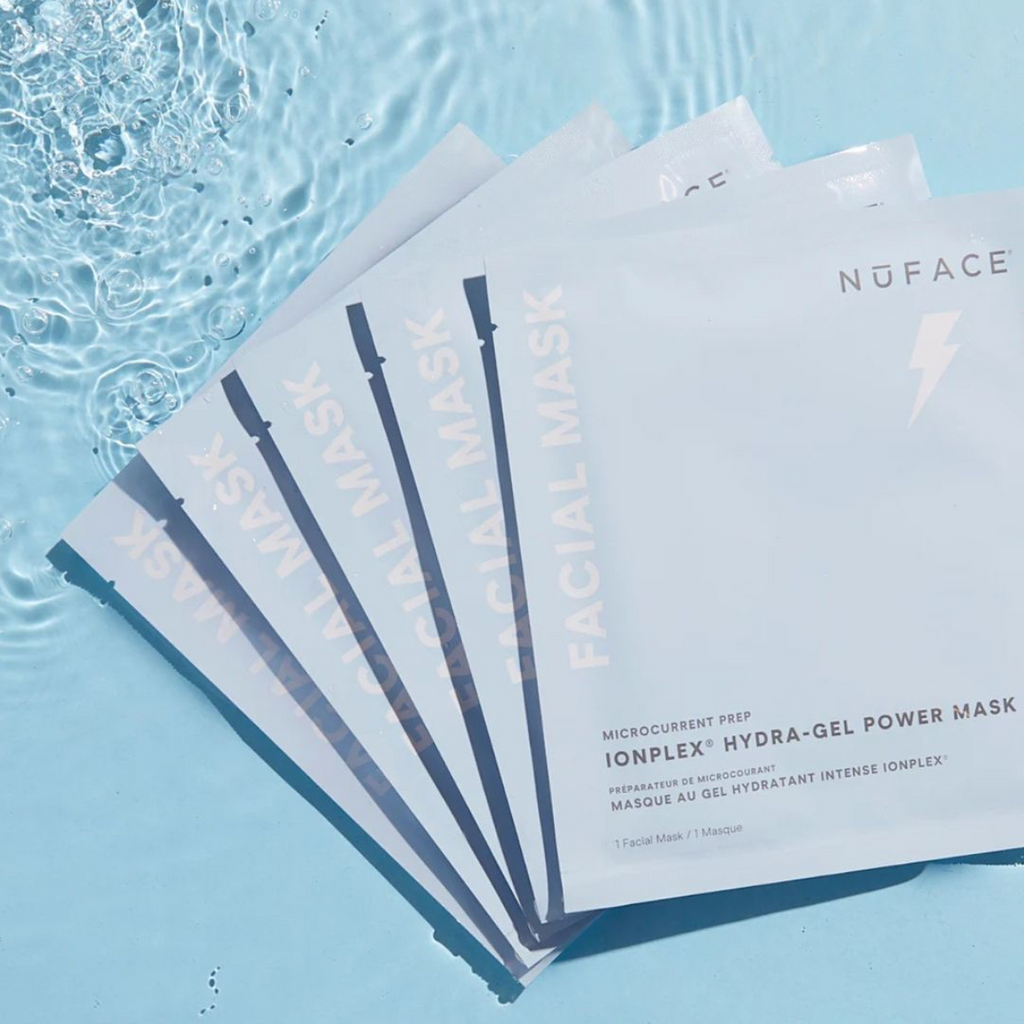 wedoskin NuFACE IonPlex Hydra-Gel Power Mask pack with five hydration masks for facial skincare and deep moisture.