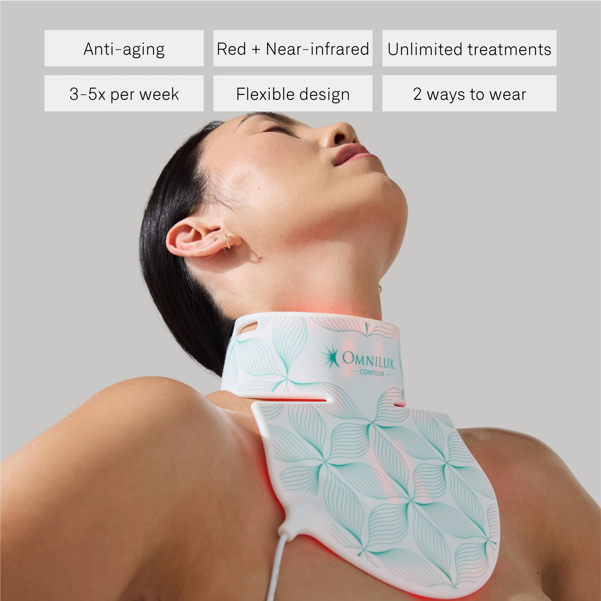 Omnilux Contour Neck & Décolleté anti-aging device from wedoskin, showing the handheld device for skin treatment.