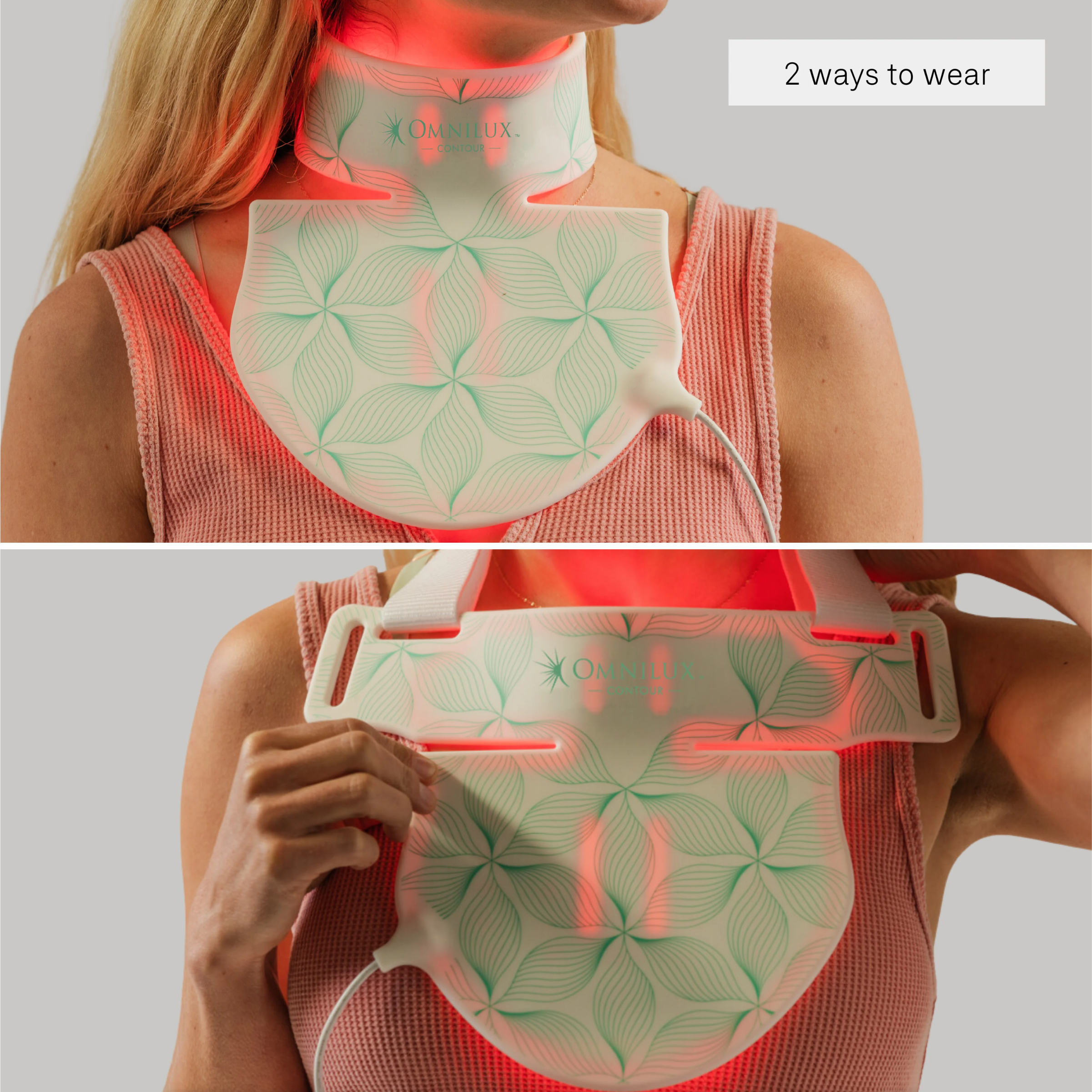 Wedoskin Omnilux Contour Neck & Décolleté anti-aging device with LED light therapy for skin rejuvenation and smoothing.
