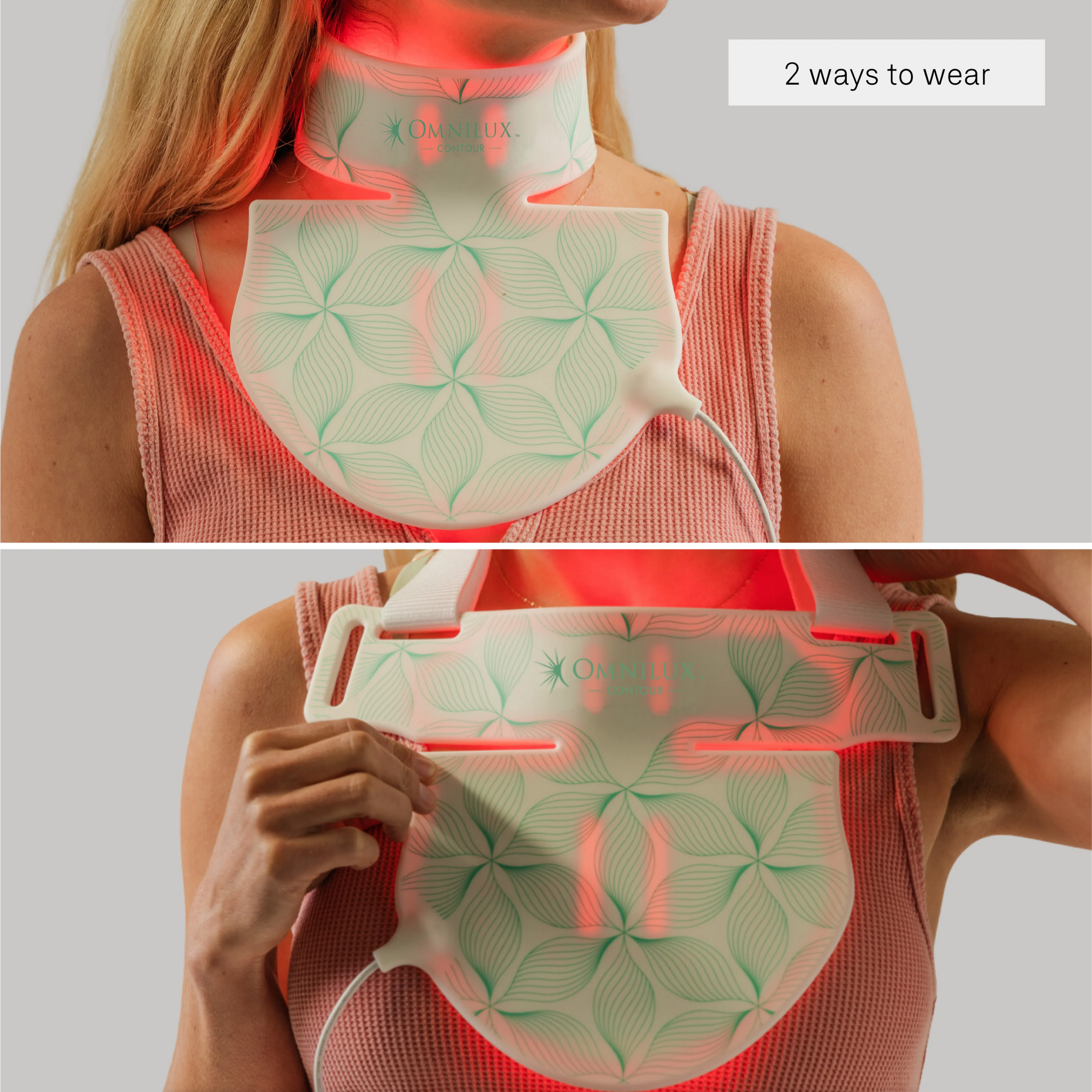 Wedoskin Omnilux Contour Neck & Décolleté anti-aging device with LED light therapy for skin rejuvenation and smoothing.