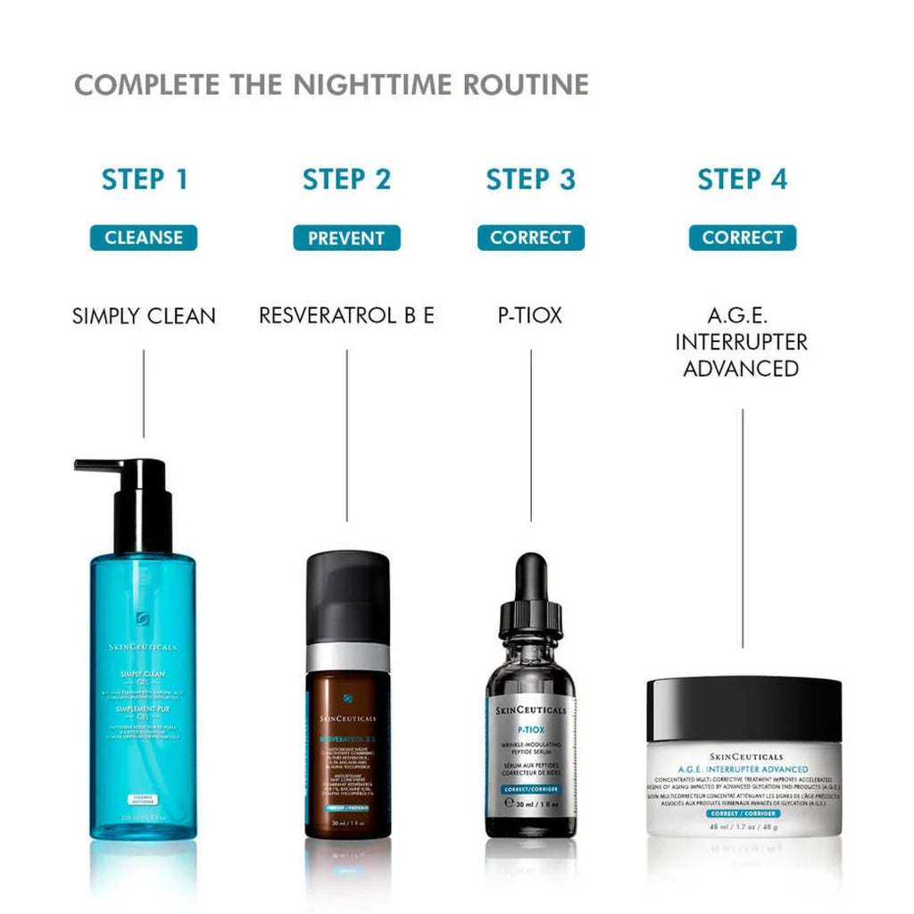 SkinCeuticals P-TIOX needle-free anti-wrinkle serum in a sleek bottle, designed for night skincare routines.