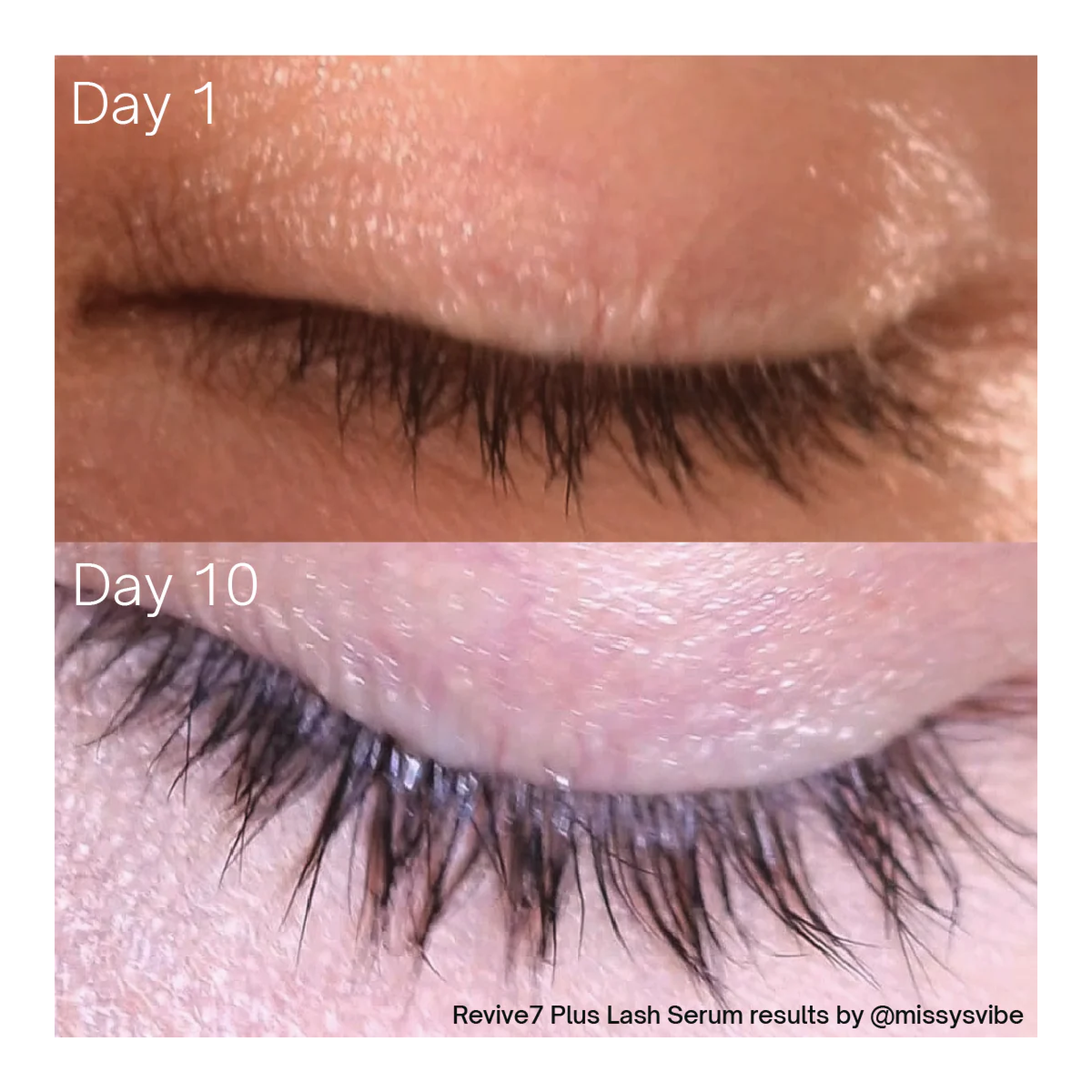 Before and after images of Wedoskin Revive7 Plus Lash Serum showing improved lash and brow growth.