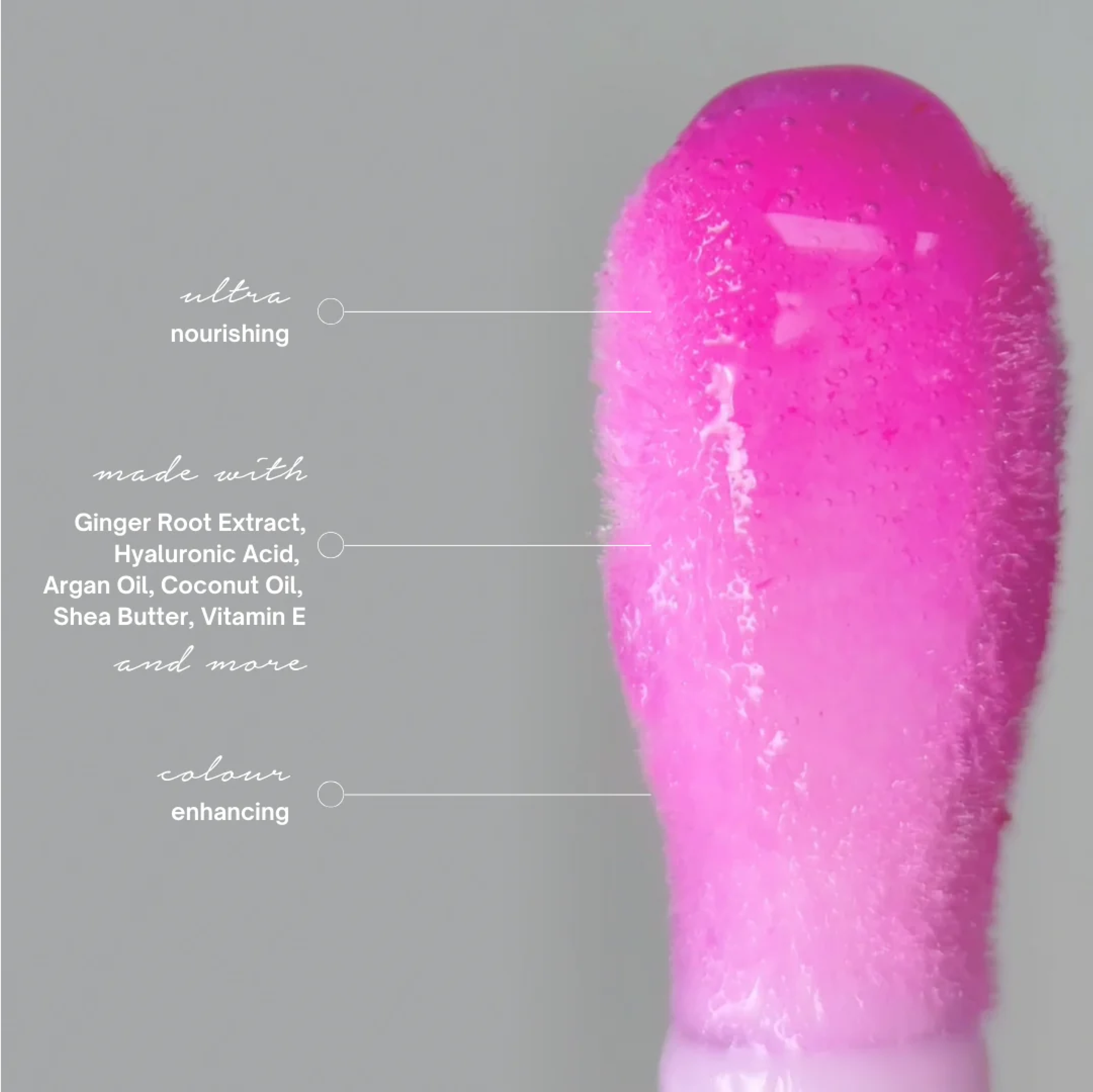 Image of Wedoskin Revive7 Lip Serum Passion Pink with ingredients displayed, designed for lips, eyes, and neck skincare.