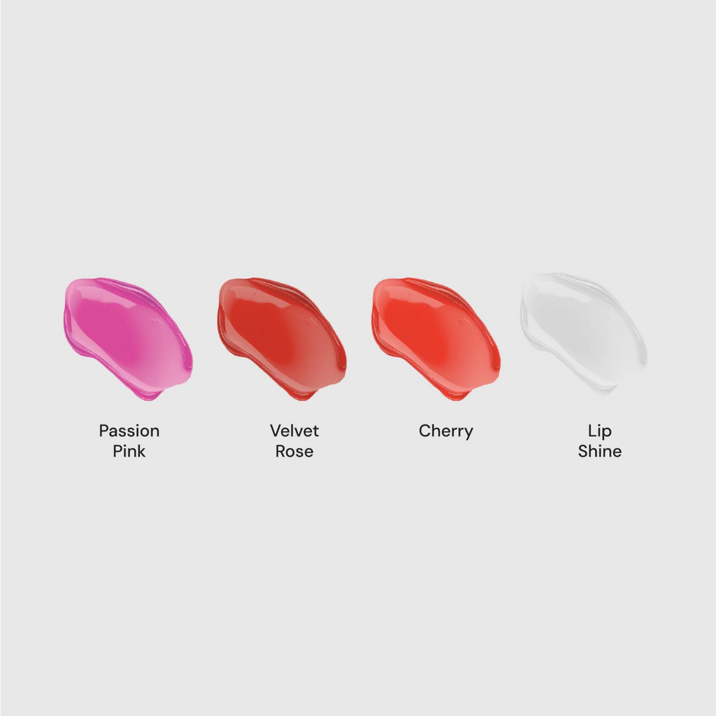 Wedoskin Revive7 Lip Serum in Passion Pink, showcasing a close-up of the lip serum applicator with pink serum on the lips.