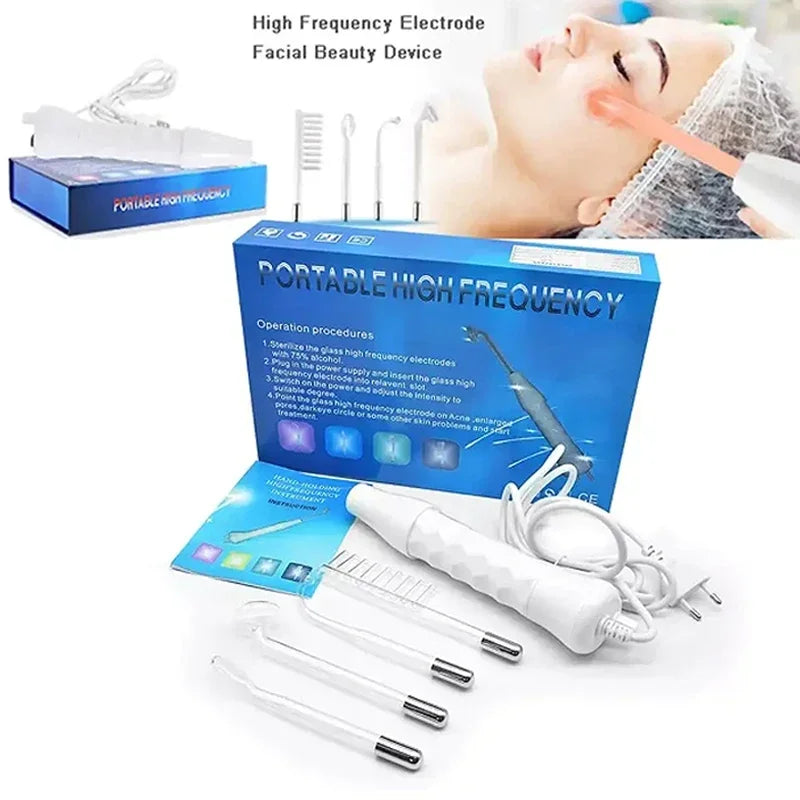 Medi Spa Aesthetica high frequency facial wand for anti-aging, with treatment accessories and sleek black design.