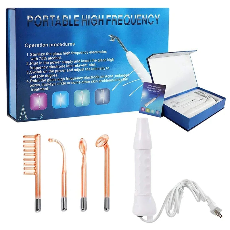 Medi Spa Aesthetica high frequency facial wand for anti-aging skin treatments, shown with its sleek handheld device and accessories.