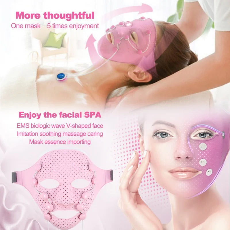MediSpa Aesthetica EMS vibration microcurrent facial device for anti-aging, showing the handheld device with control buttons and facial attachments.