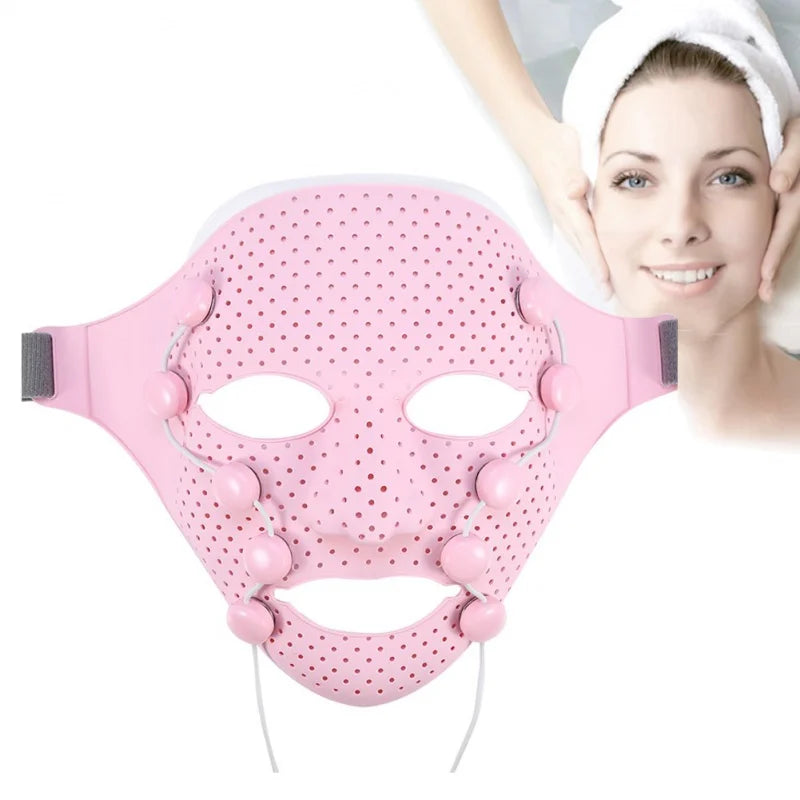 EMS Vibration Microcurrent Facial Device by MediSpa Aesthetica for anti-aging, showing the handheld device with control buttons and electrode pads.