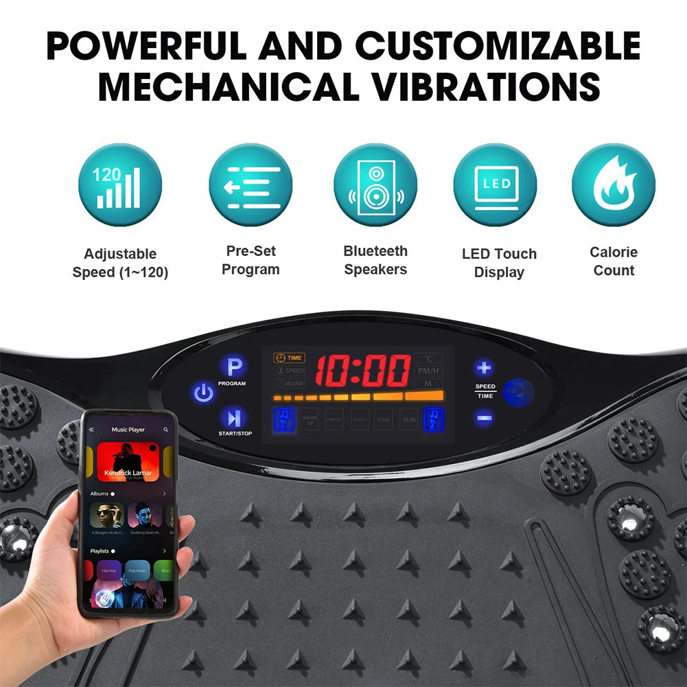 MediSpa Aesthetica vibration plate exercise machine for weight loss with 330 lbs capacity, shown in a home gym setting
