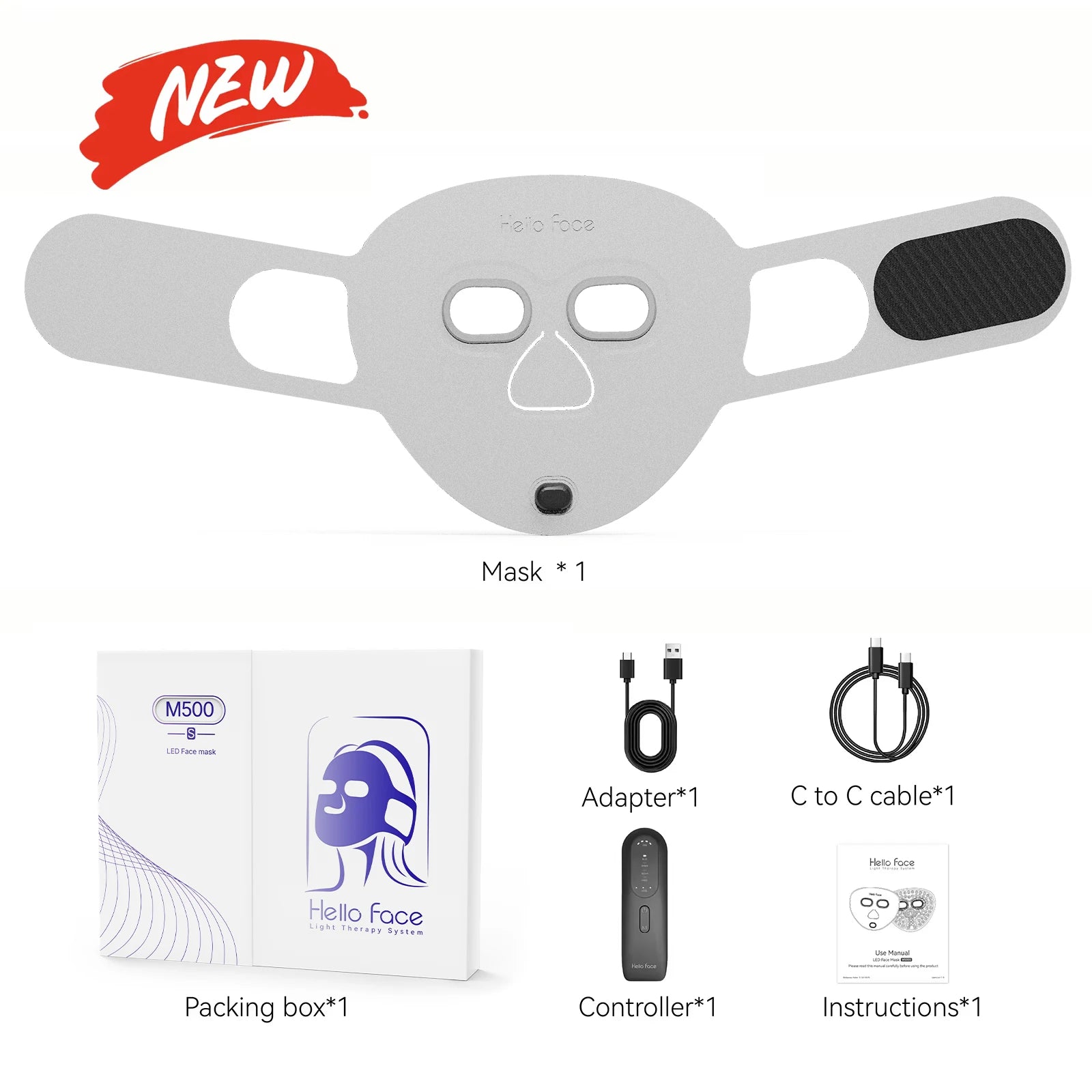 Hello Face 510K wireless near-infrared and red light facial mask by MediSpa Aesthetica for anti-aging and skin rejuvenation.