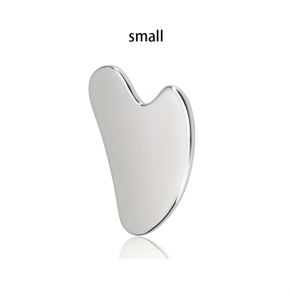 Stainless steel Gua Sha facial tool from MediSpa Aesthetica Shop, shaped for facial massage and skin contouring.