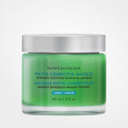 SkinCeuticals Phyto Corrective Mask in a clear jar, featuring a calming clay and botanical ingredients for soothing skin treatment.