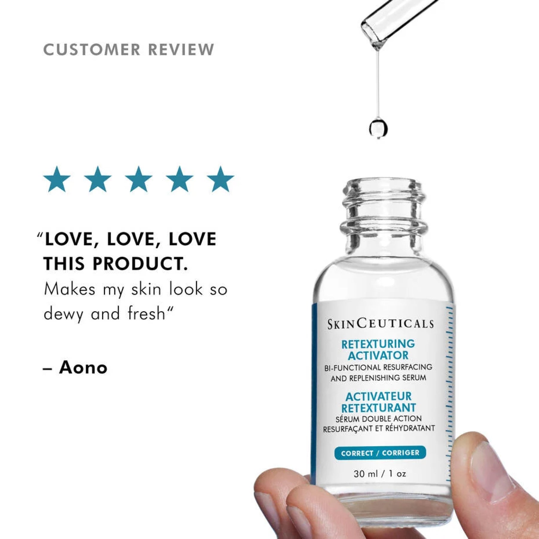 SkinCeuticals Retexturing Activator serum bottle from wedoskin, with dropper and clear labeling, on a white background.