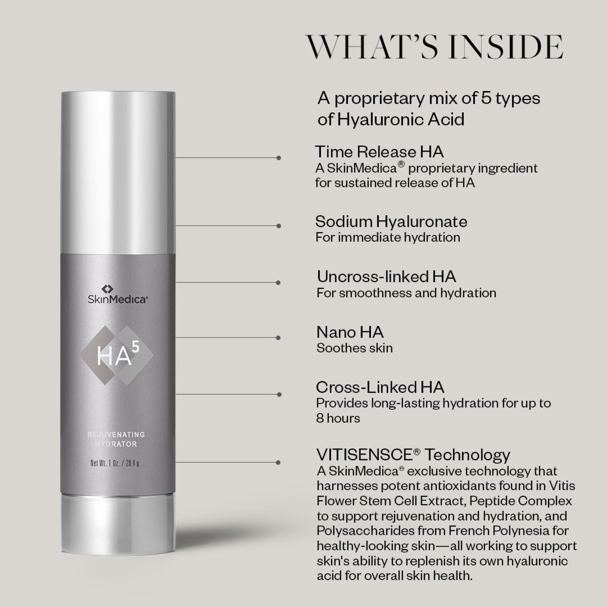 SkinMedica HA5 Rejuvenating Hydrator moisturizer jar with a sleek design and hydration formula, displayed on a clean background.