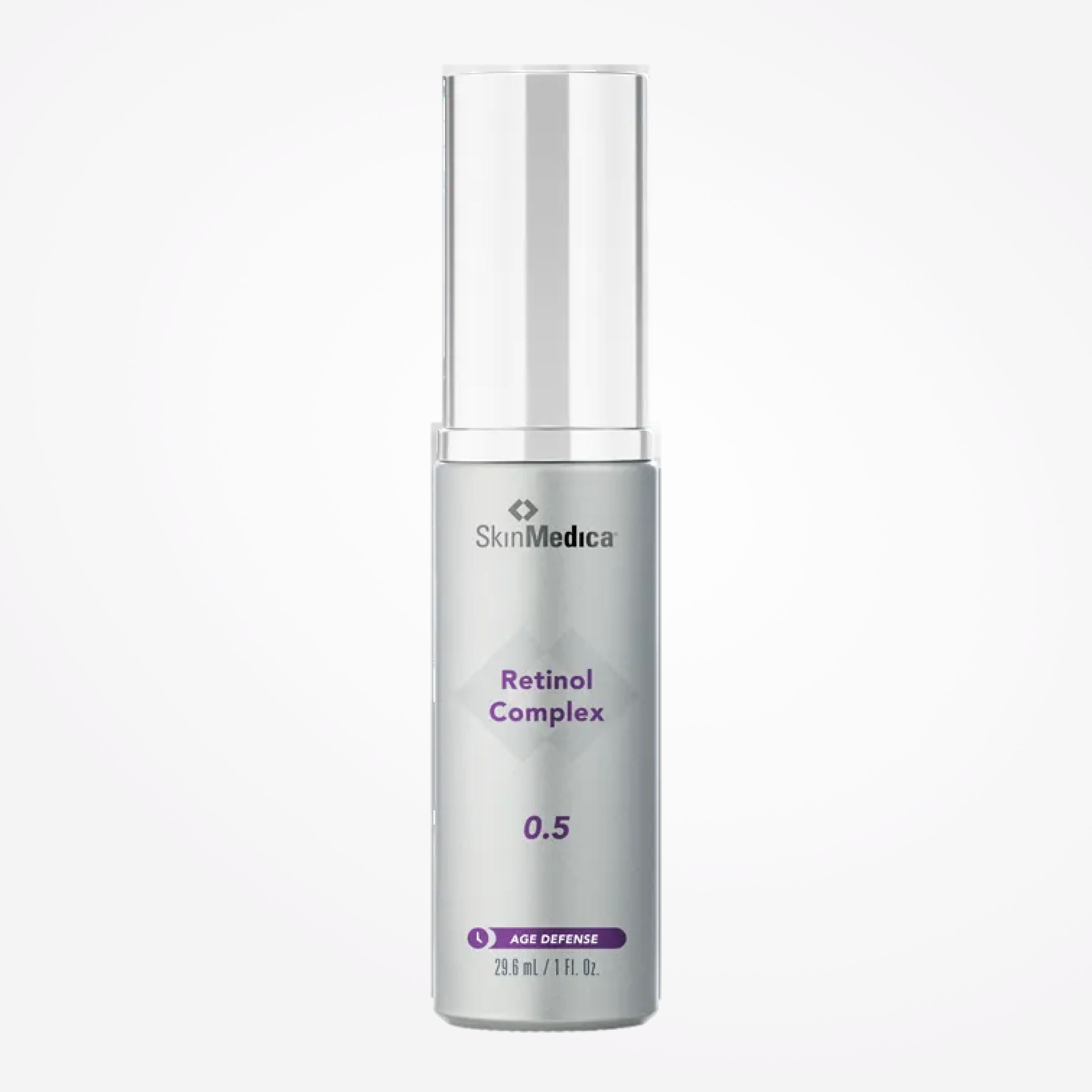 SkinMedica Retinol Complex 0.5 bottle with dropper, a skincare product in a white and gold box for anti-aging and skin renewal.