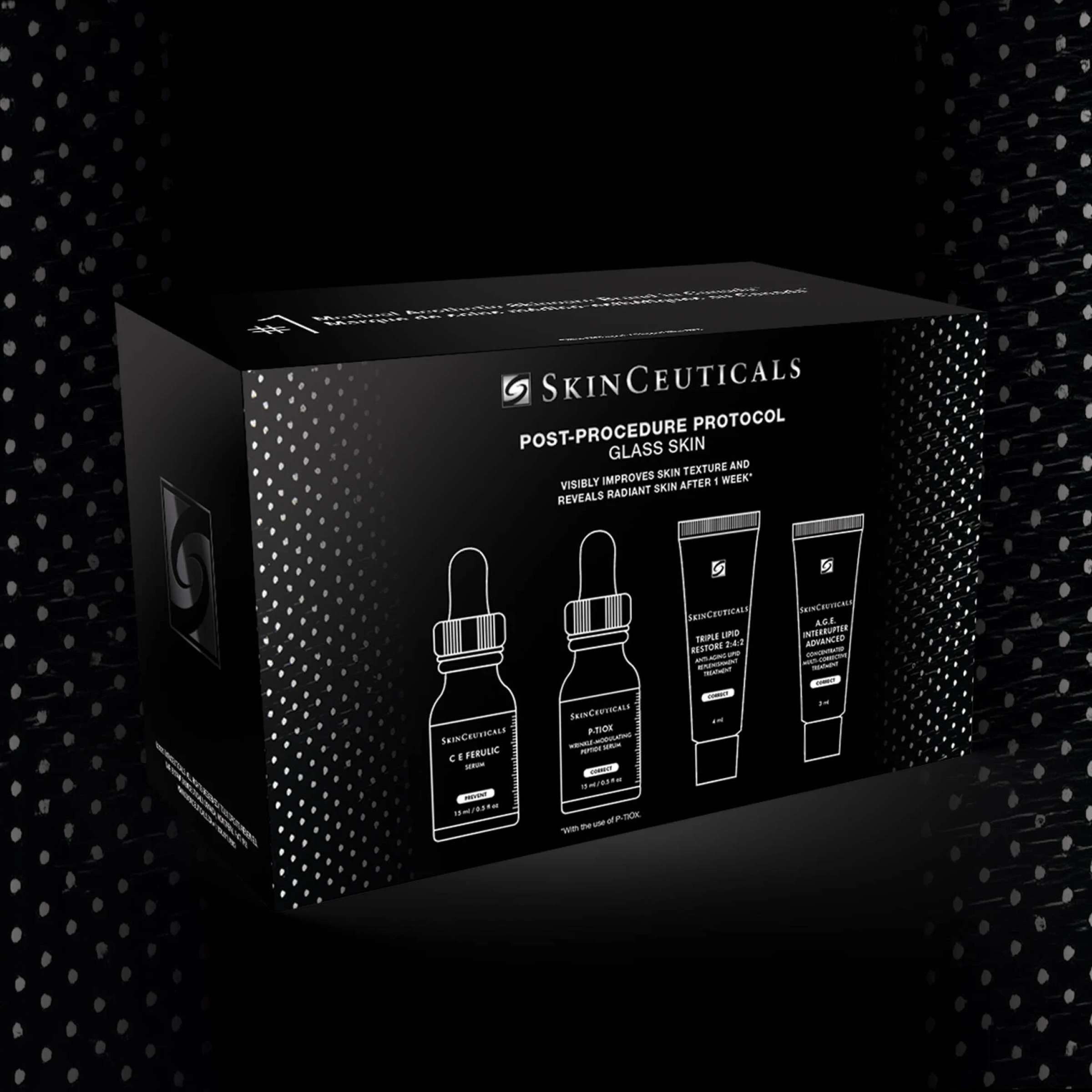 SkinCeuticals Glass Skin Post-Procedure Protocol kit by wedoskin, featuring skincare products for optimal skin recovery and glow.