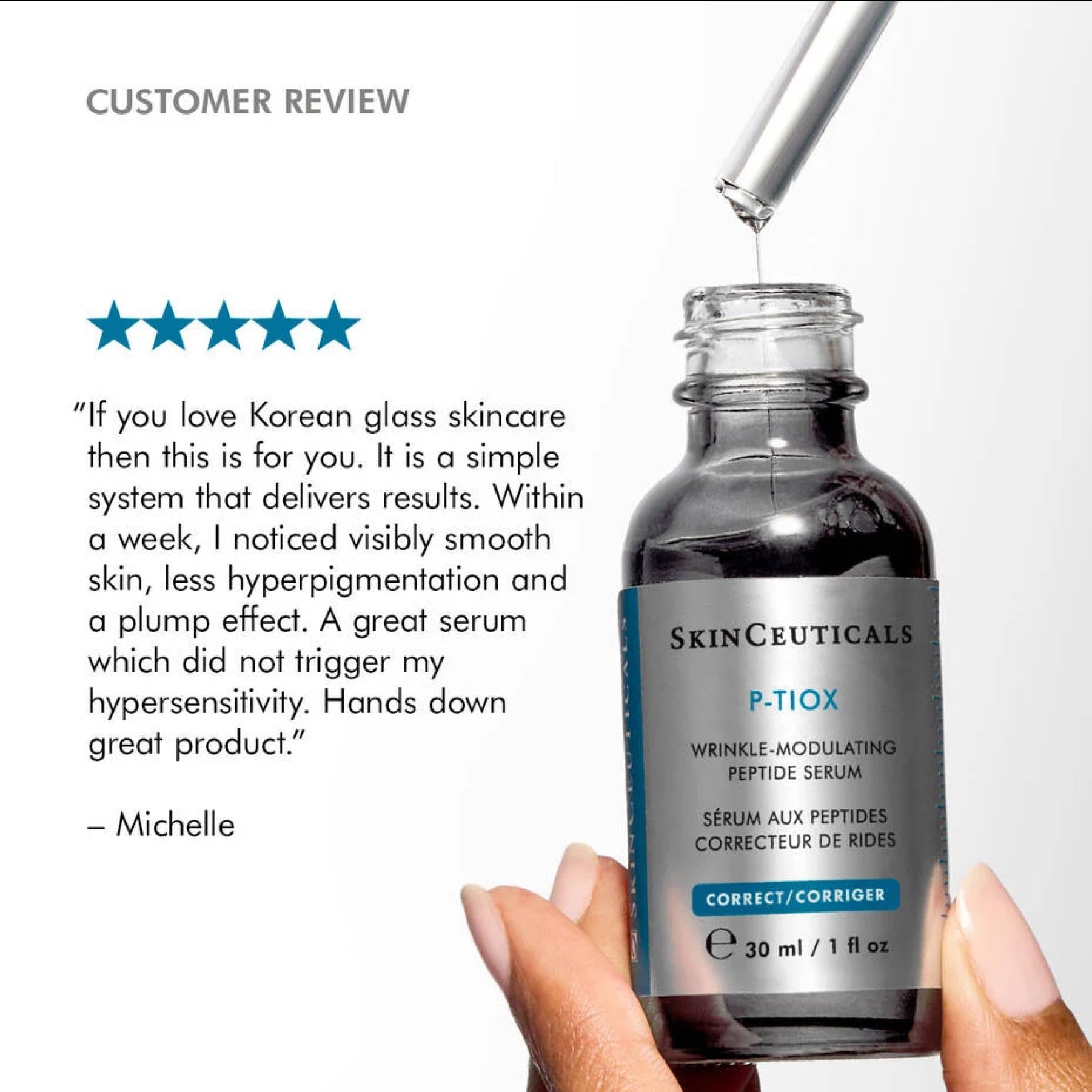SkinCeuticals P-TIOX needle-free anti-wrinkle serum bottle, part of wedoskin's serums, oils & concentrates line, with dropper applicator.