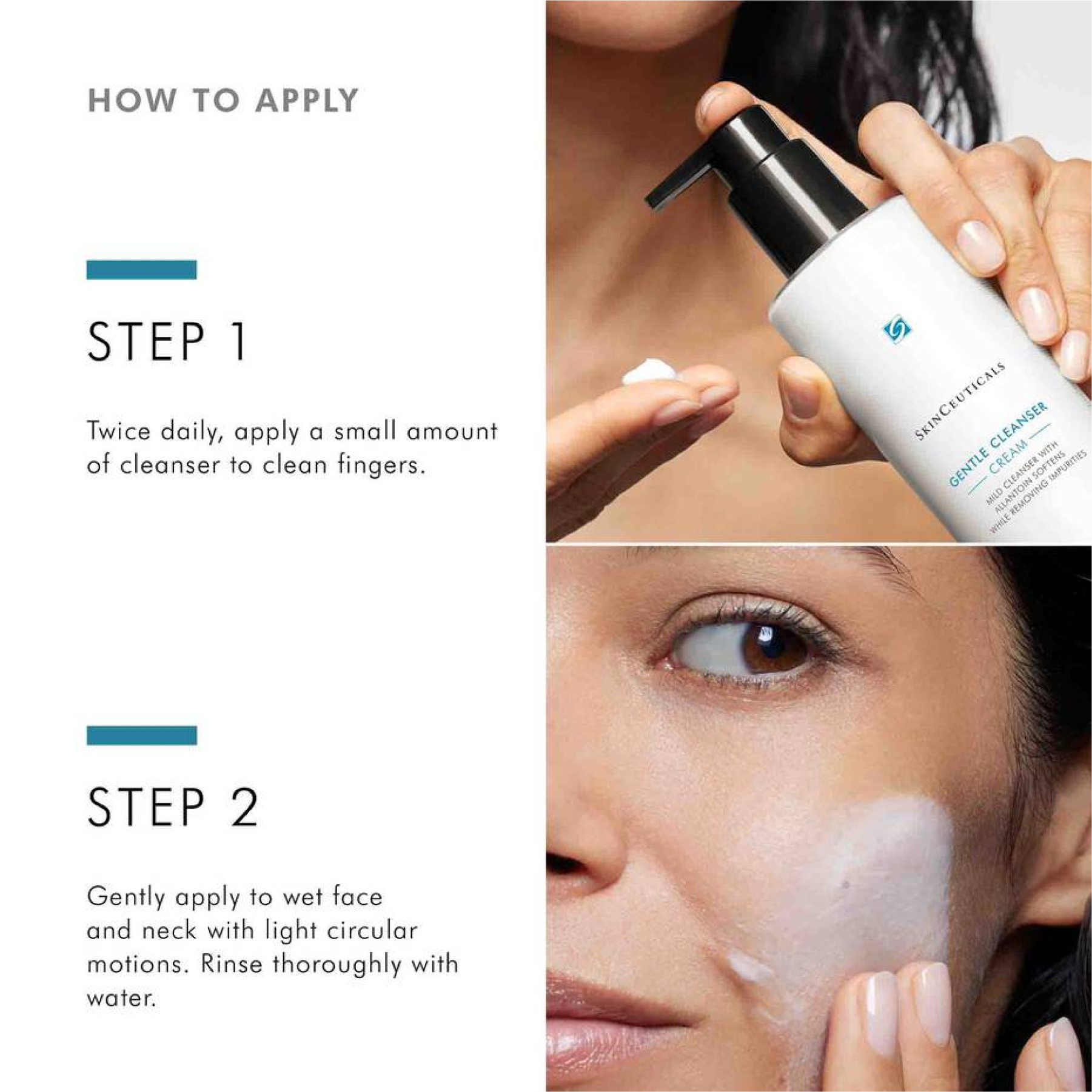 SkinCeuticals Gentle Cleanser tube showing how to apply the cleanser for sensitive skin.