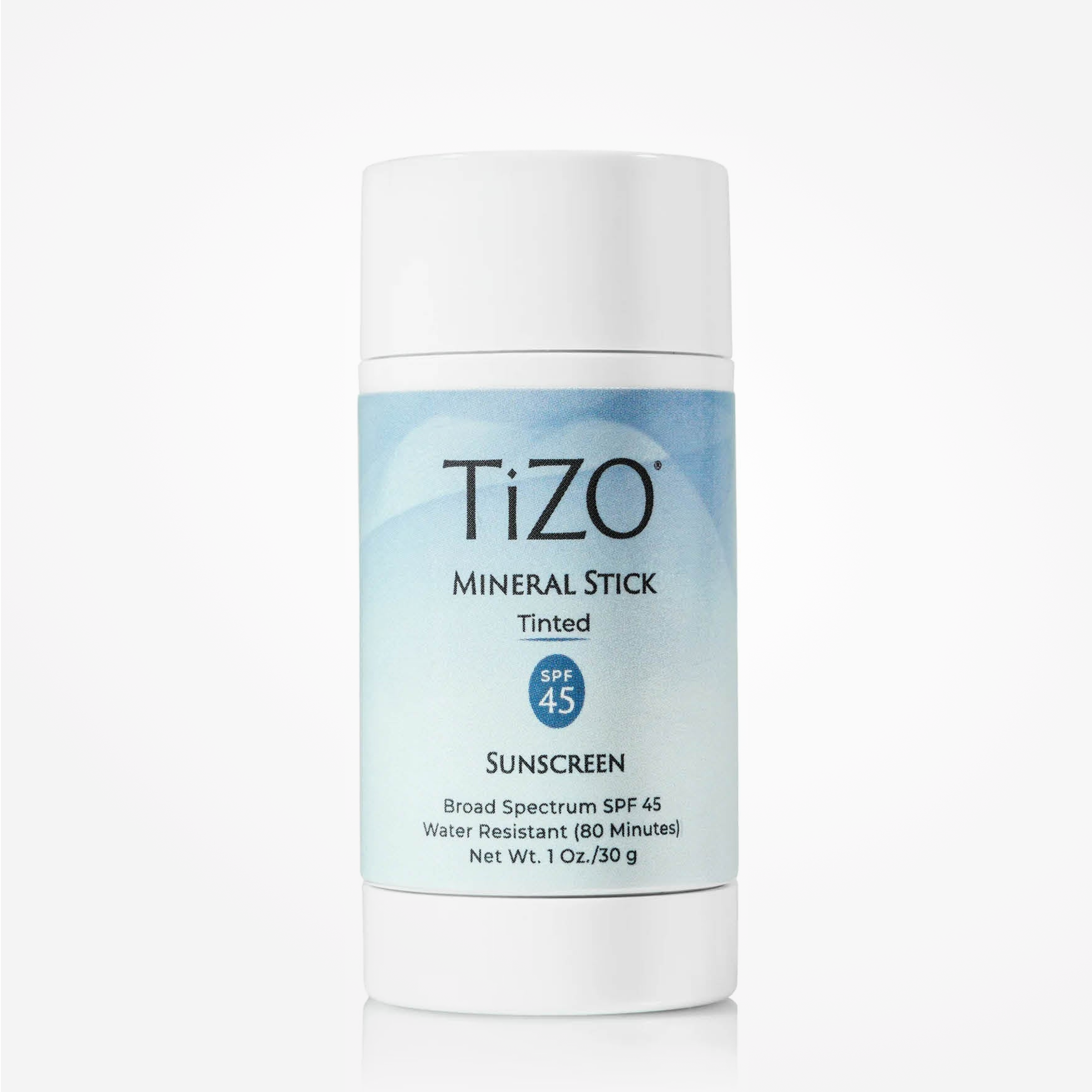 wedoskin TiZO® Mineral Stick SPF 45 tinted sunscreen in a compact stick, featuring a smooth, tinted mineral sun protection formula.