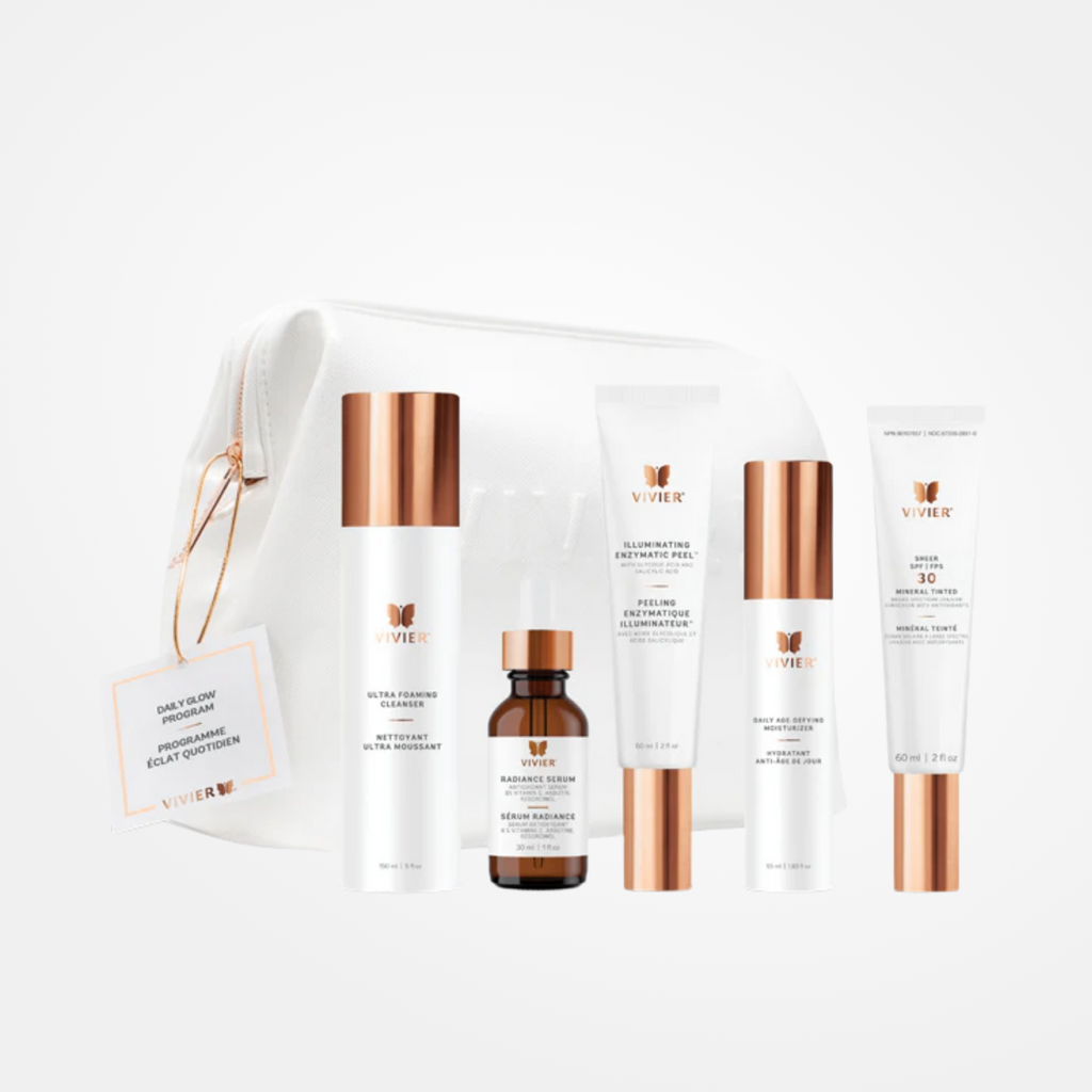 Vivier Daily Glow Program kit by wedoskin featuring skincare products for brightening and skin revitalization.