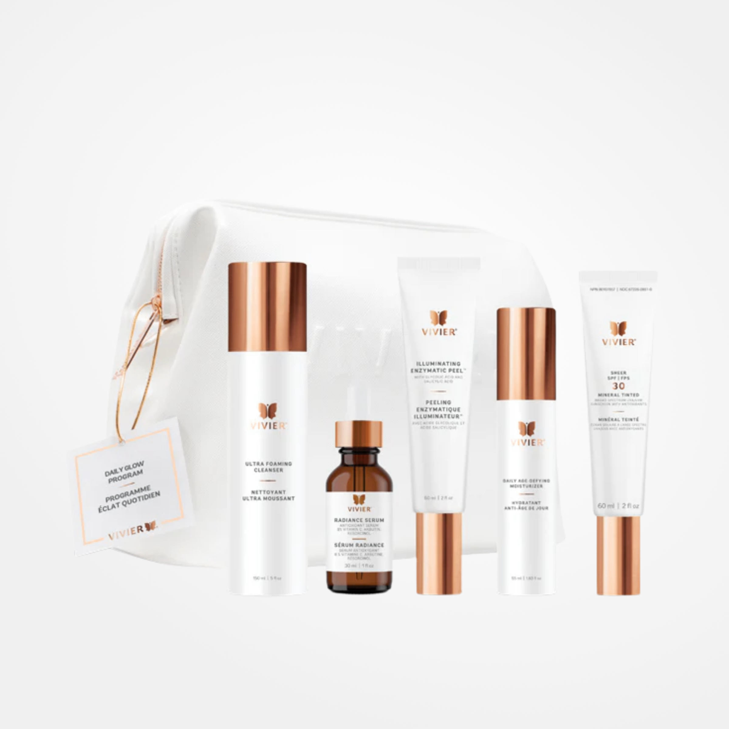 Vivier Daily Glow Program kit by wedoskin featuring skincare products for brightening and skin revitalization.