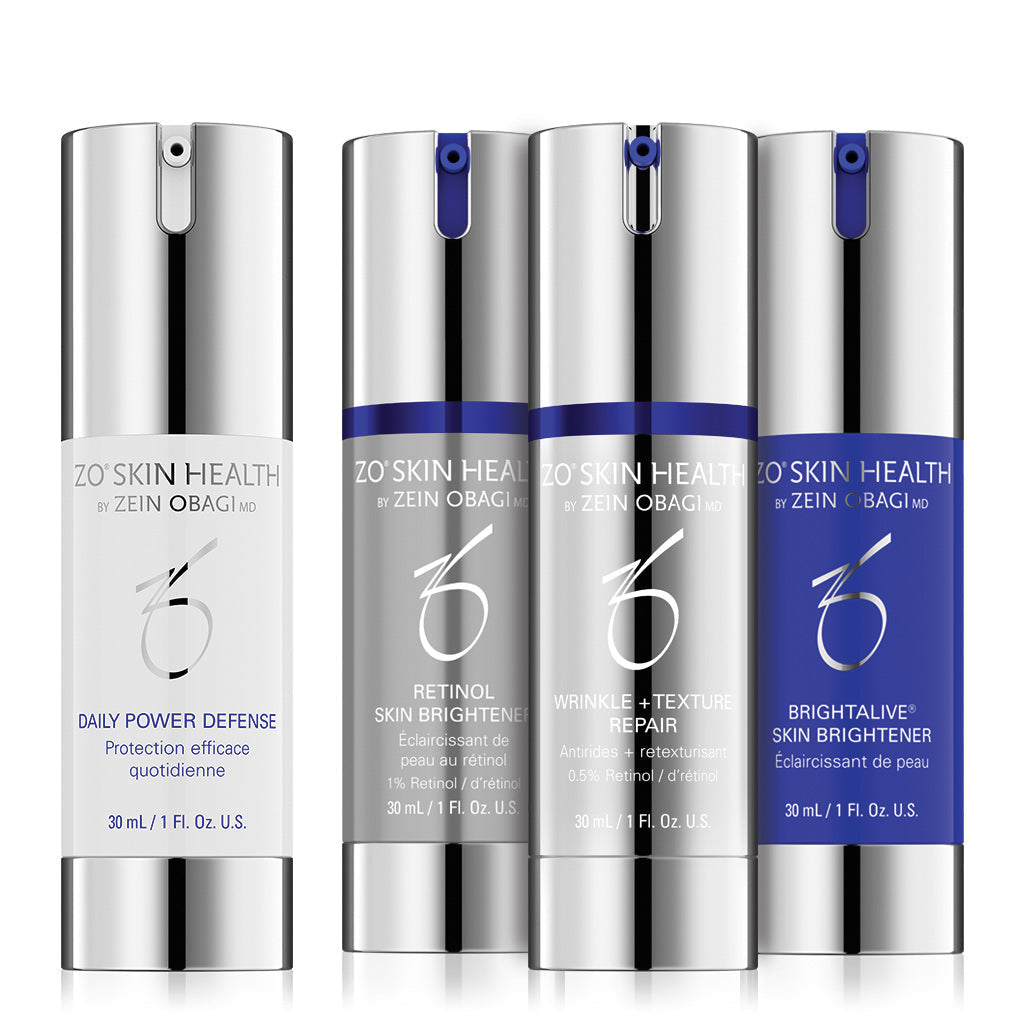 Wedoskin Zo Skin Health brightening and texture repair program box with skincare products and informational packaging.